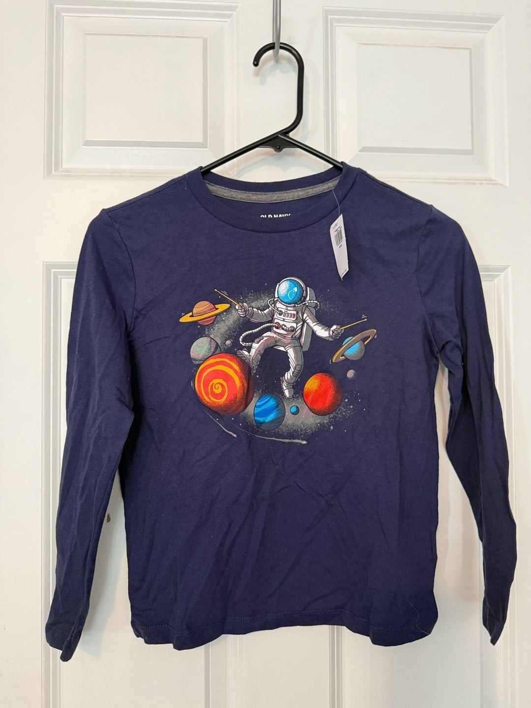 Old Navy Boys Space Astronaut Graphic Long Sleeve T-Shirt Navy Blue Size M 8
