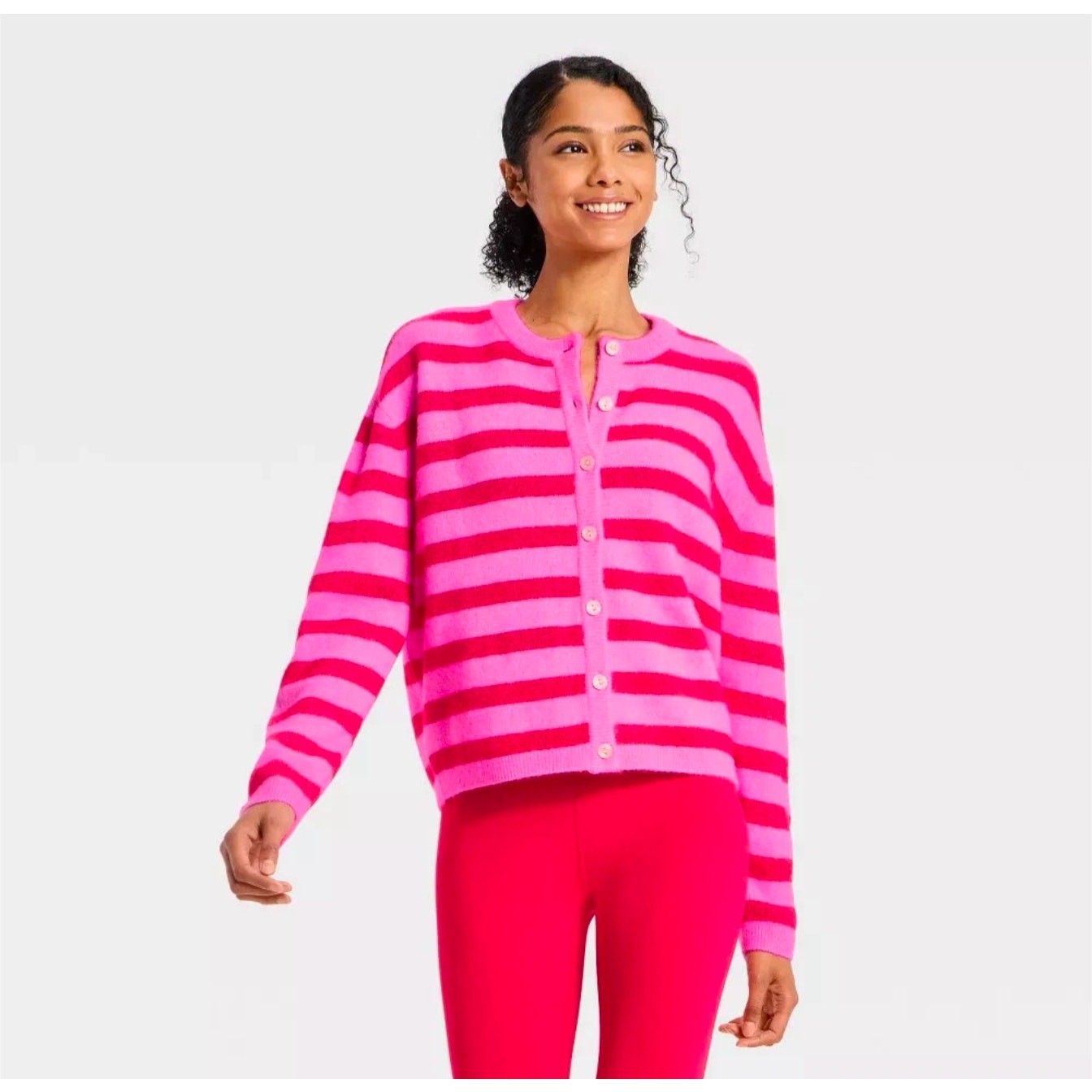 Joylab Bright Pink Striped Button Up Cardigan XS