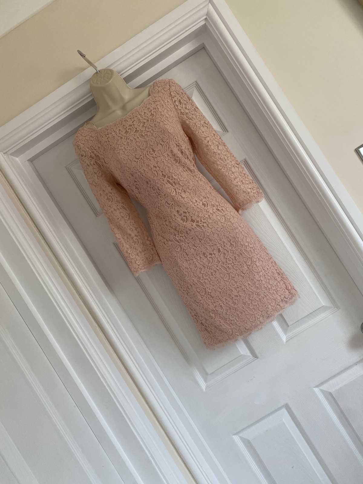 ADRIANNA PAPELL NEW YORK BNWT APPLIQUÉ LACE SIZE 8/10 BLUSH WIGGLE PARTY DRESS