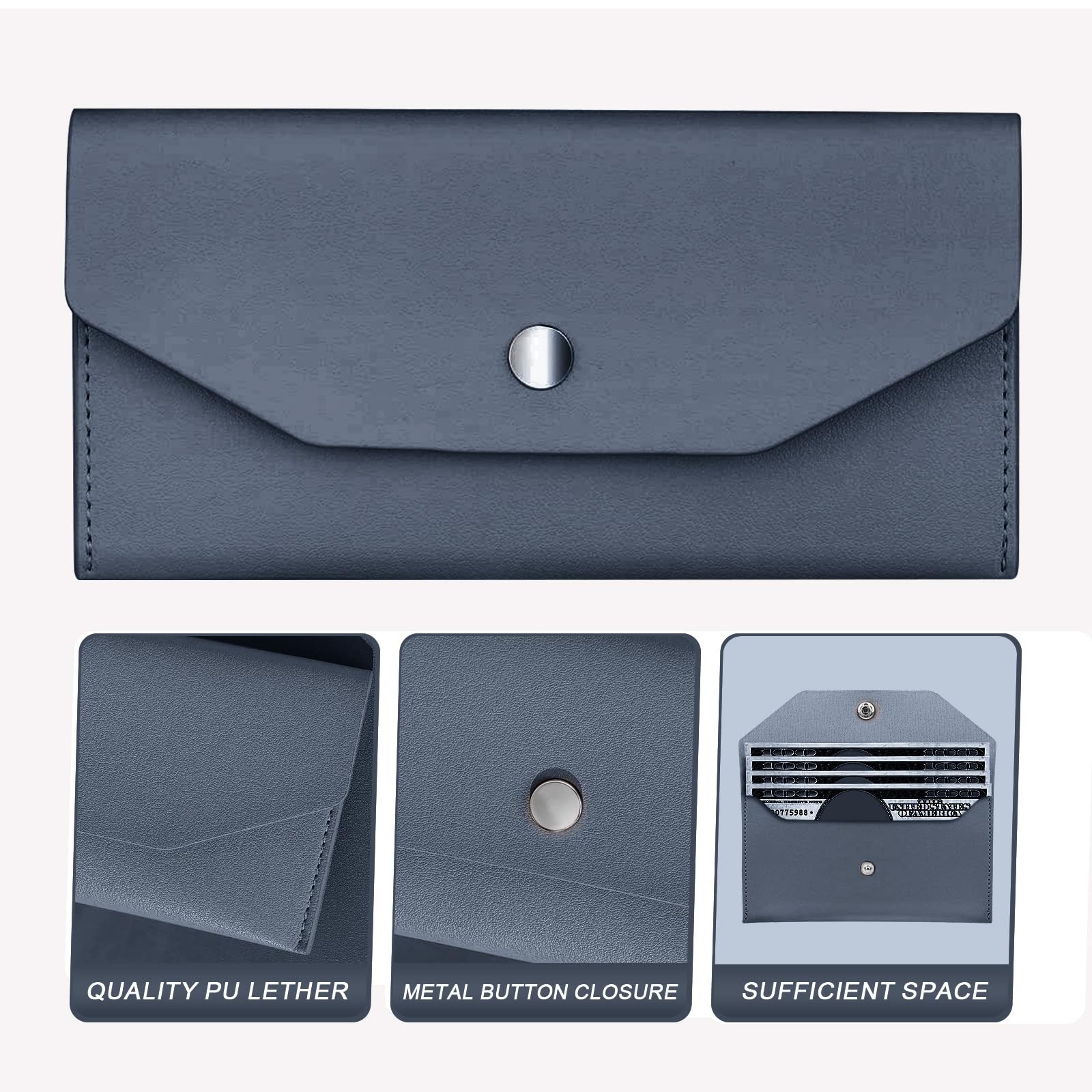 PU Leather Cash Envelope Wallet Women Reusable Budgeting Organizer Dark Blue