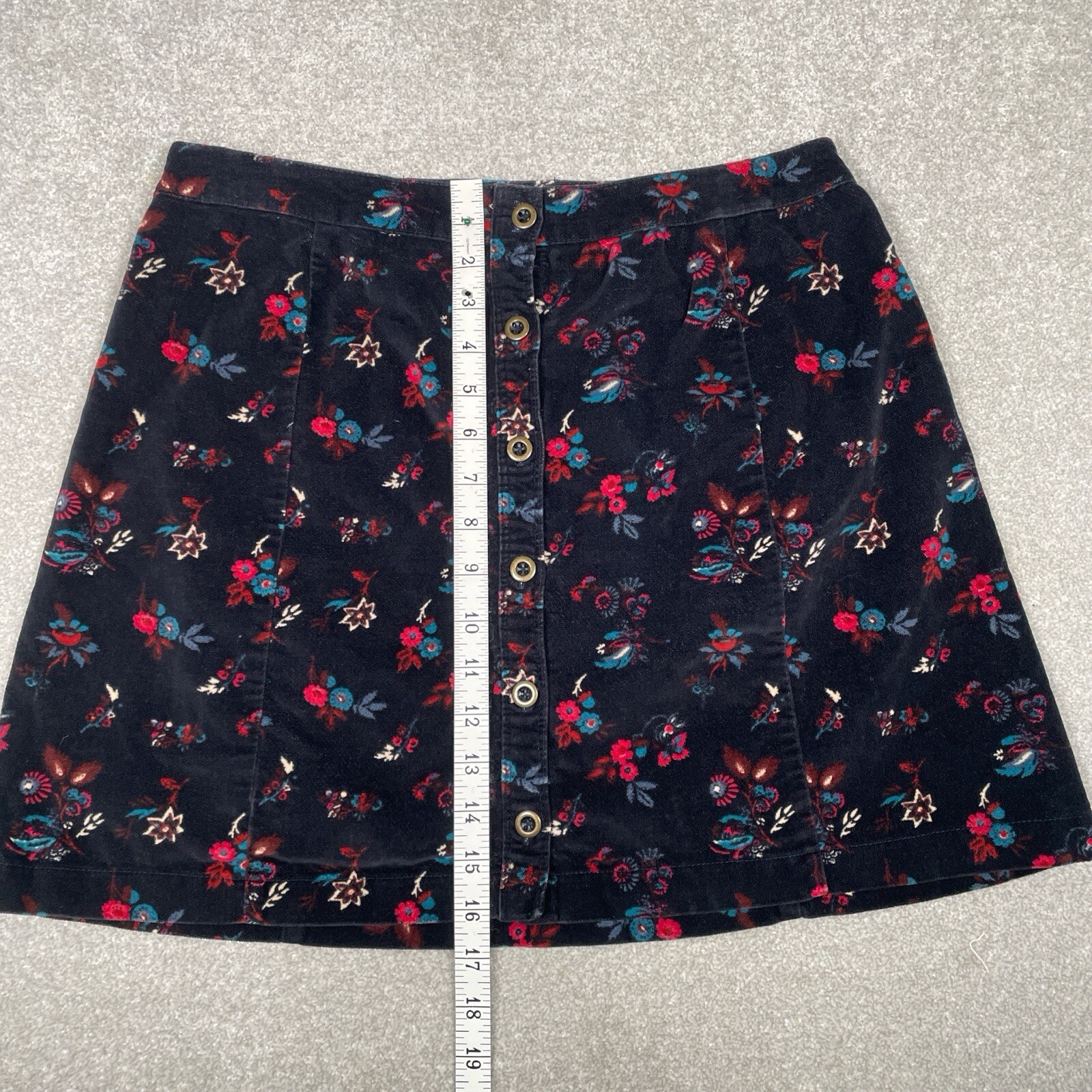 Hollister Mini Skirt Navy Blue Multicolor Floral Velour Button Up women’s uk8-10