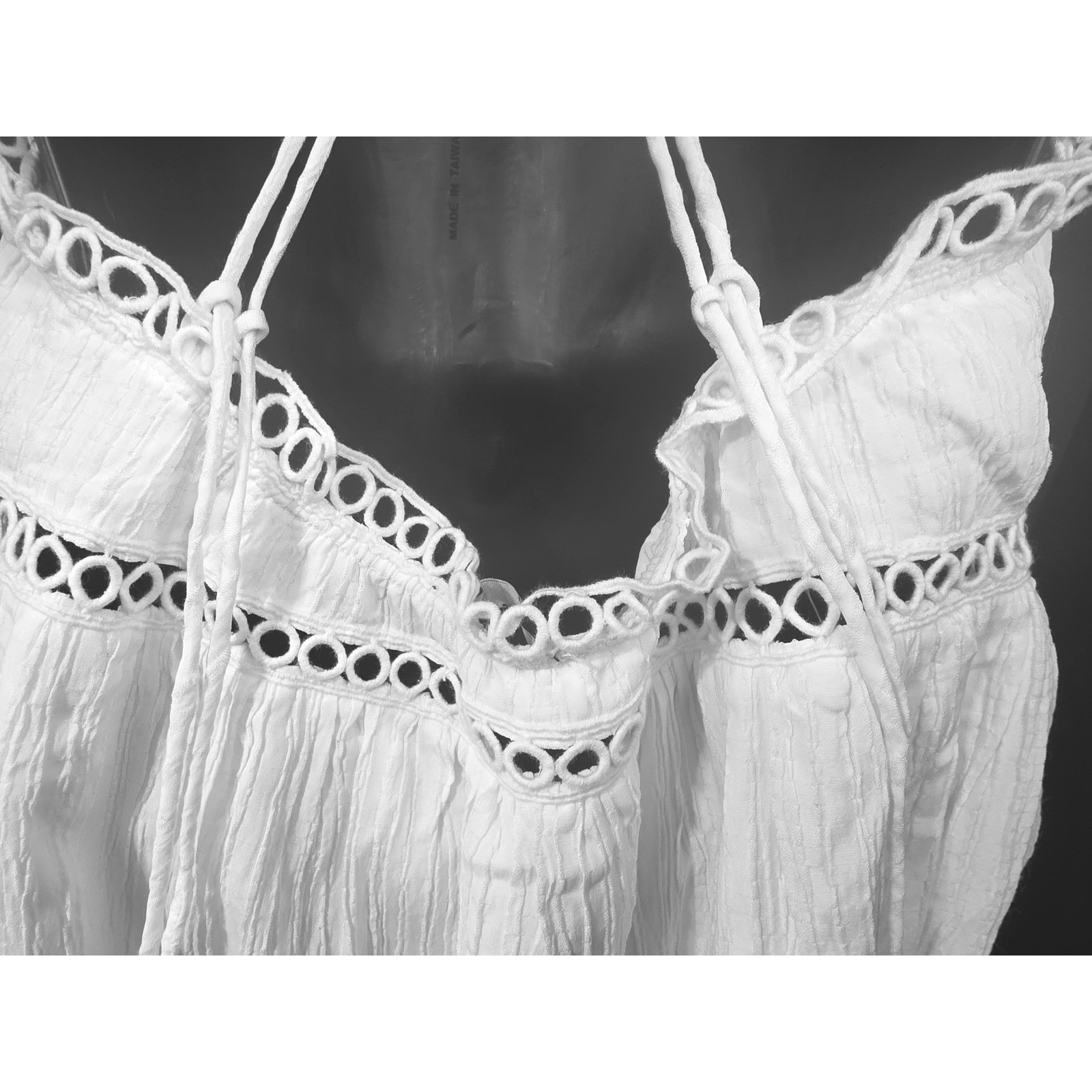 Lulus Ivory Crinkle Gauze Crochet Trim Tiered Maxi Dress Lace Up Back Medium NWT
