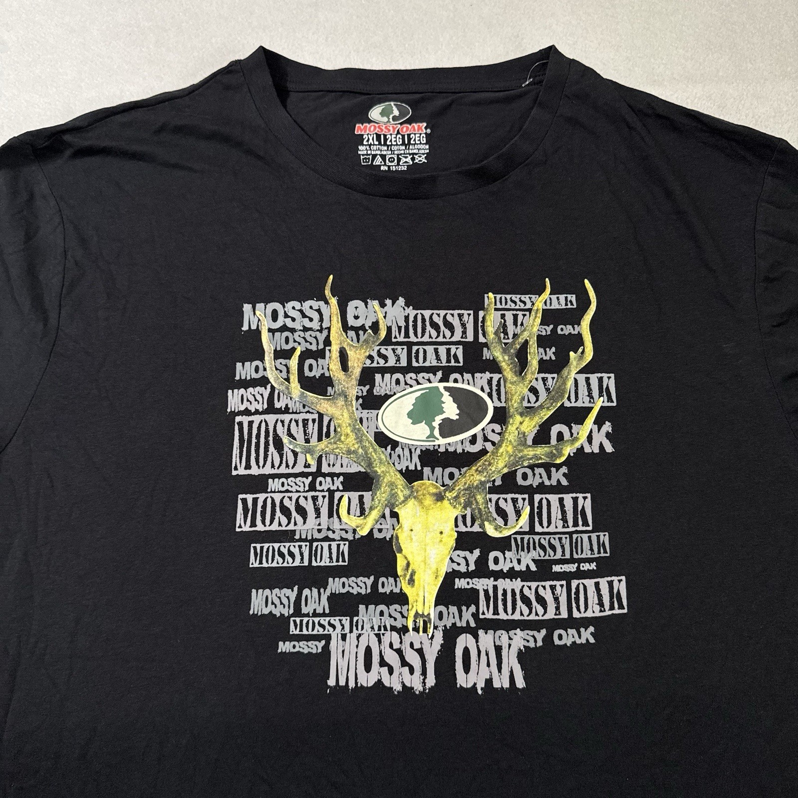 Mossy Oak Men XXL Black Short Sleeve Shirt Deer Skull Buck Graphic Hunting Tee