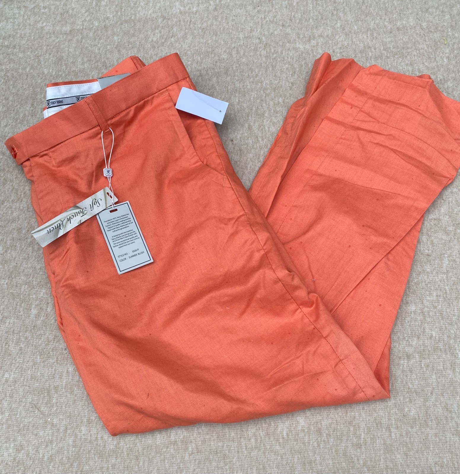 Mens Linen Blend Pants Orange Coral 40×30 Summer Preppy Resortwear New