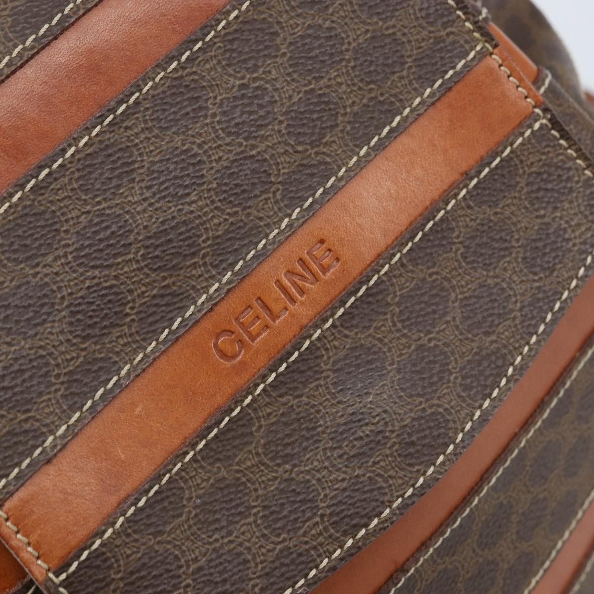 CELINE Macadam Canvas Backpack PVC Leather Brown Gold Auth gh1897