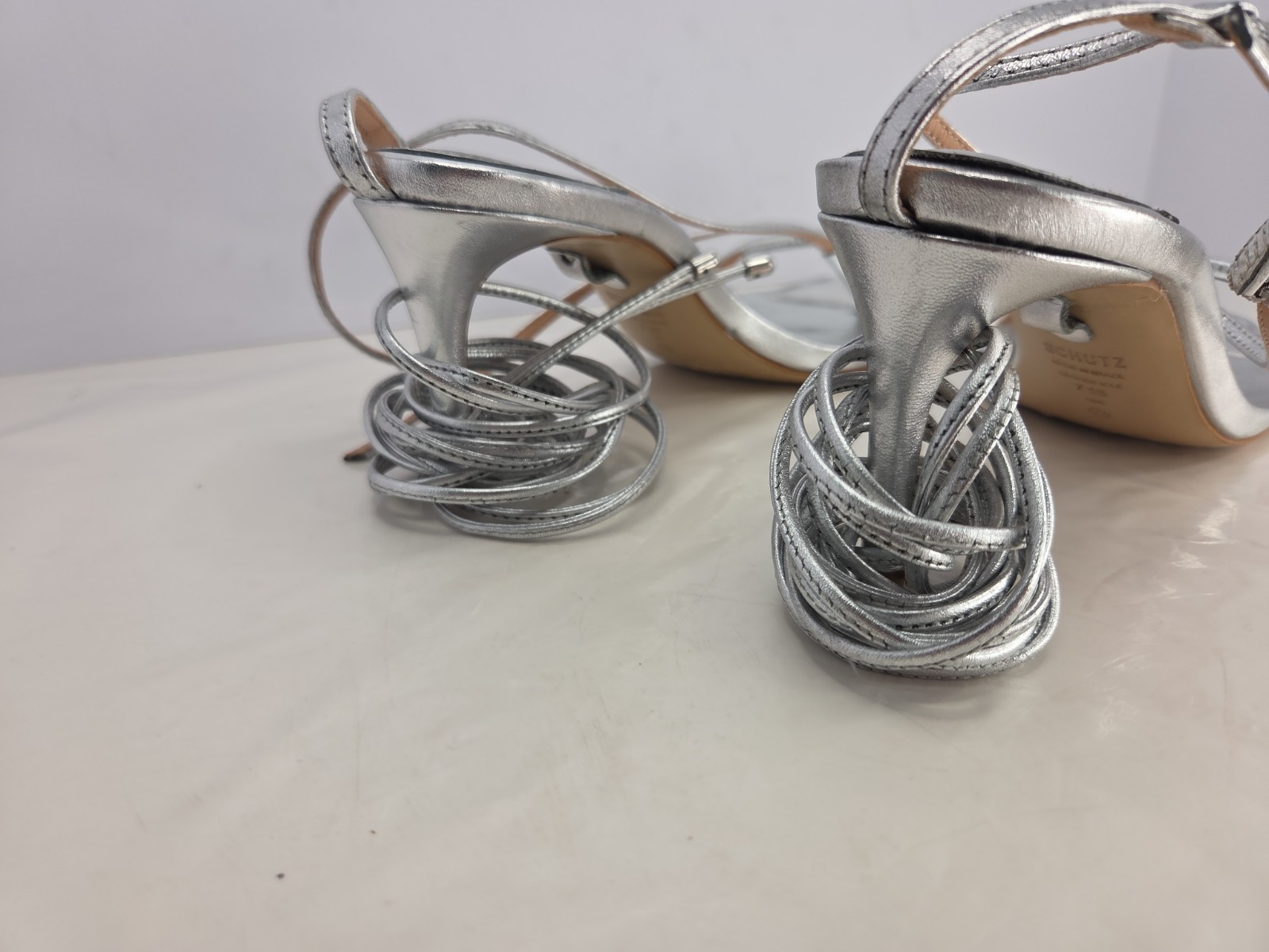 Schutz High Silver Leather Sandal w/Detachable Leather Gladiator Ties Sz 7.5B