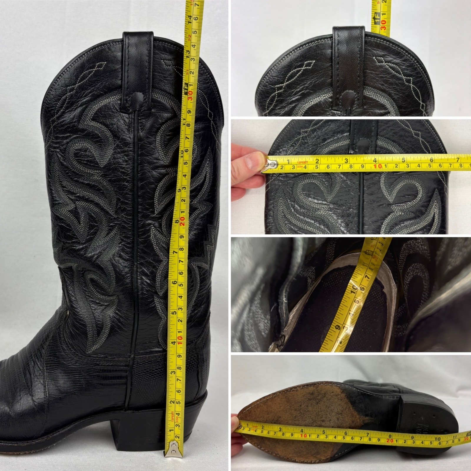 Vintage Dan Post Cowboy Boots Teju Lizard Size 8EW Black Exotic 350J Pointed Toe
