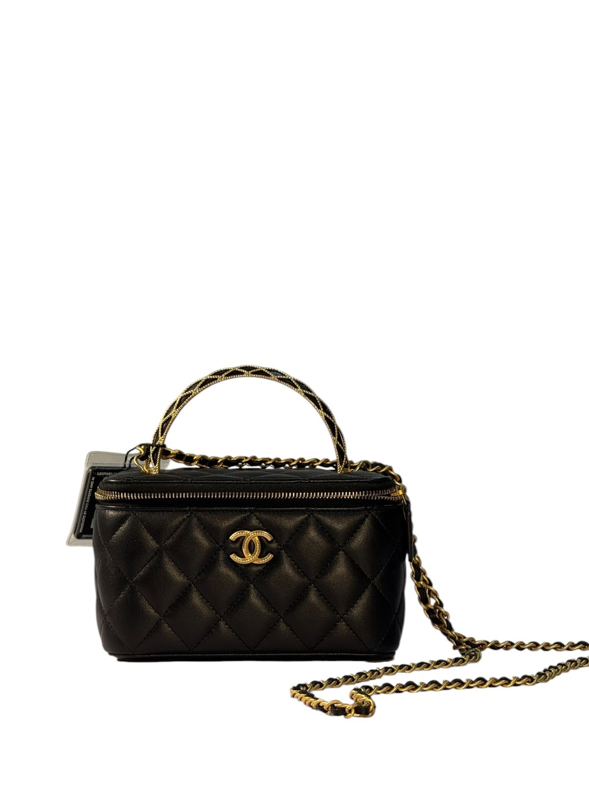 CHANEL Black Quilted Lambskin Vanity Case Crossbody Top Handle Bag MICROCHIPPED