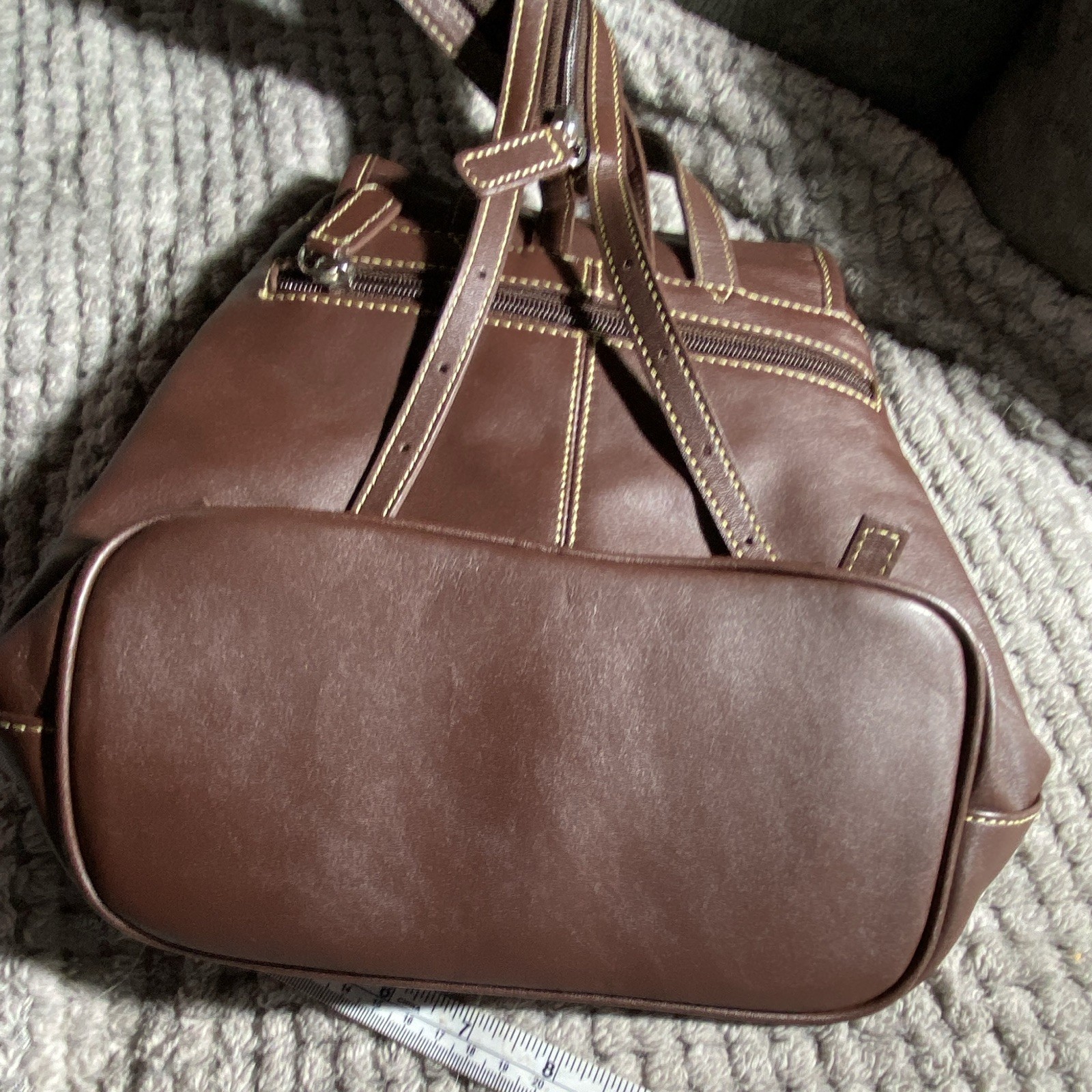 Preston & York Brown Drawstring Backpack, Turn Lock, Lined Inner Pockets