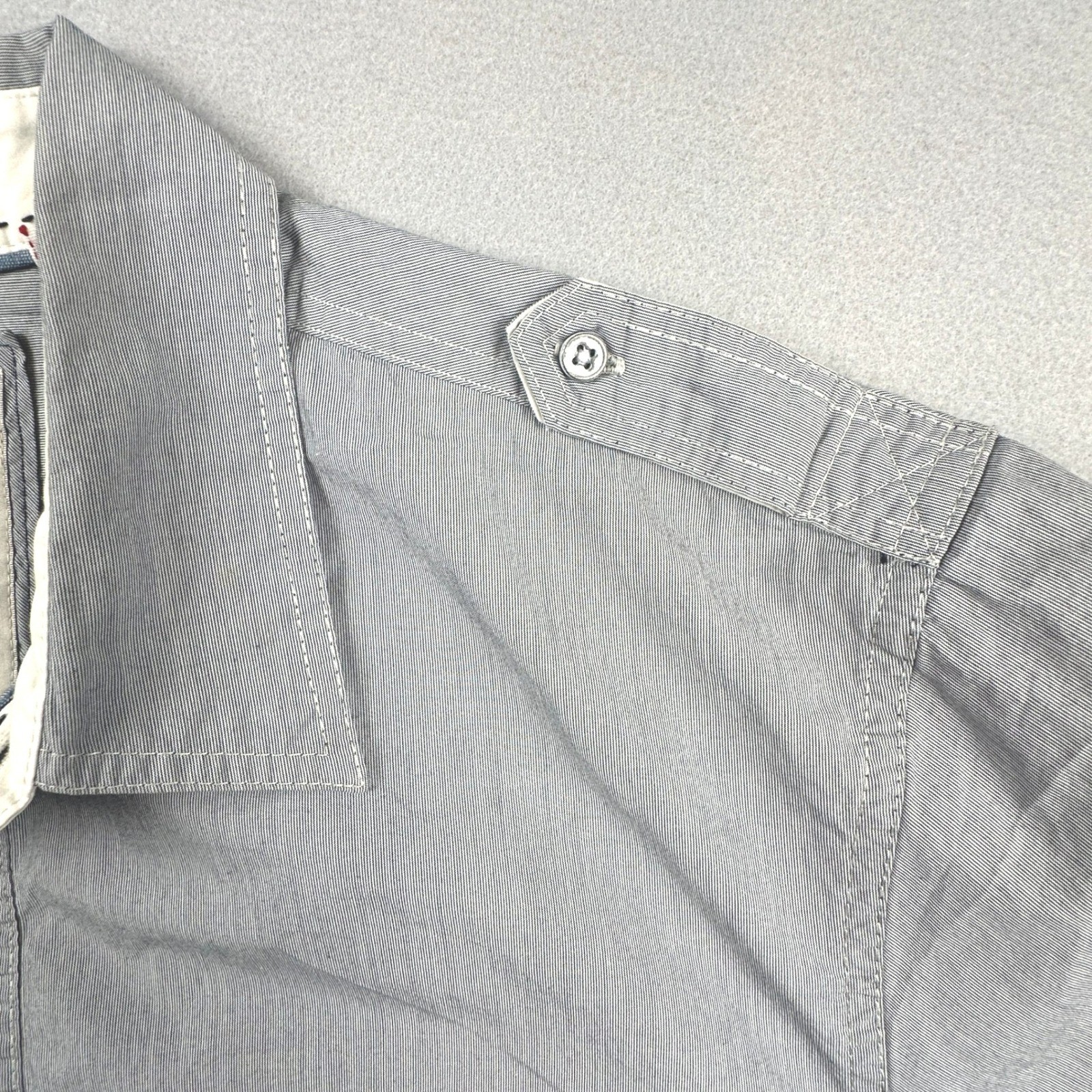 Guess Los Angeles Mens XXL Grey Pinstripe Military Button Down Shirt Epaulettes
