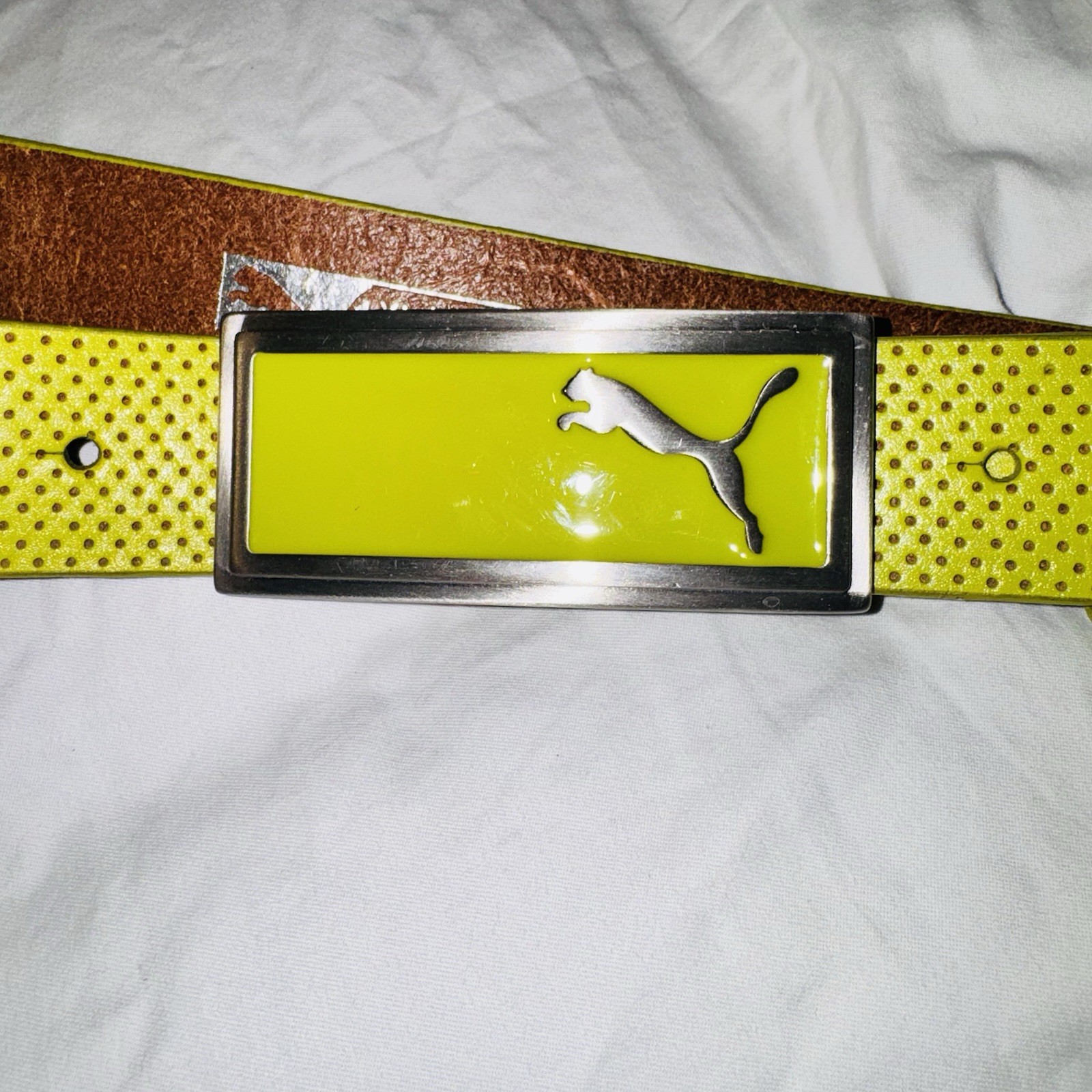 PUMA Lime Green Genuine Leather Adjustable Logo Buckle Men’s Sport Belt Size XL