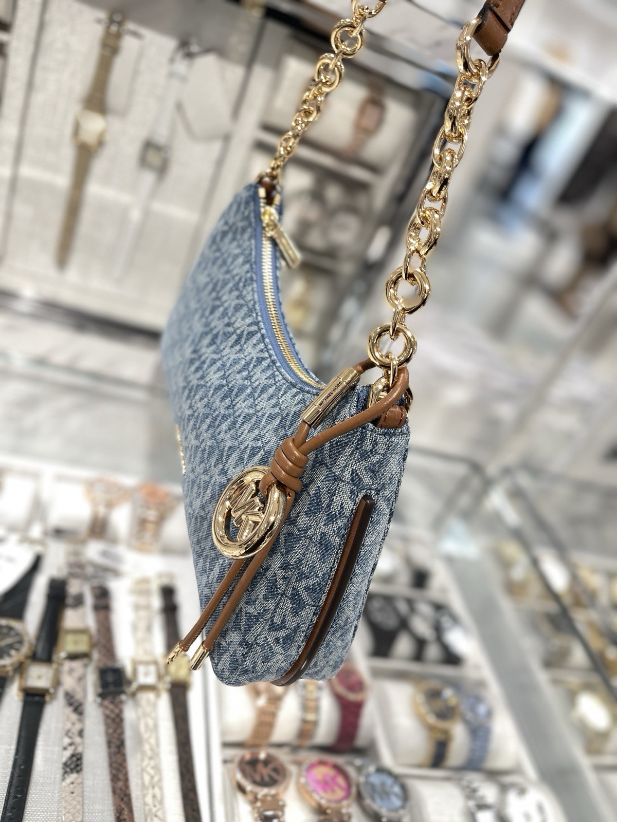 MICHAEL KORS Nolita Medium Chain Pochette denim NWT