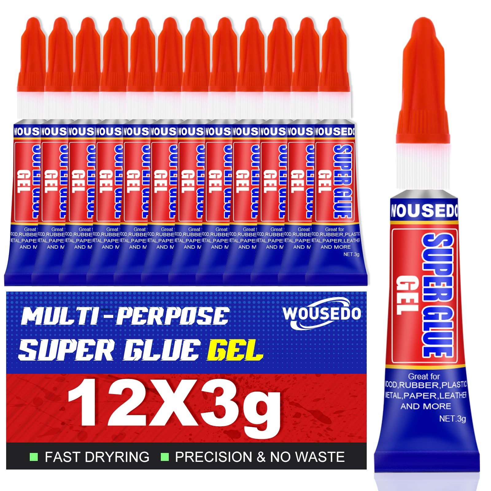12-Pack Super Glue Gel, Fast Strong Cyanoacrylate CA Adhesive (12 x 3g)