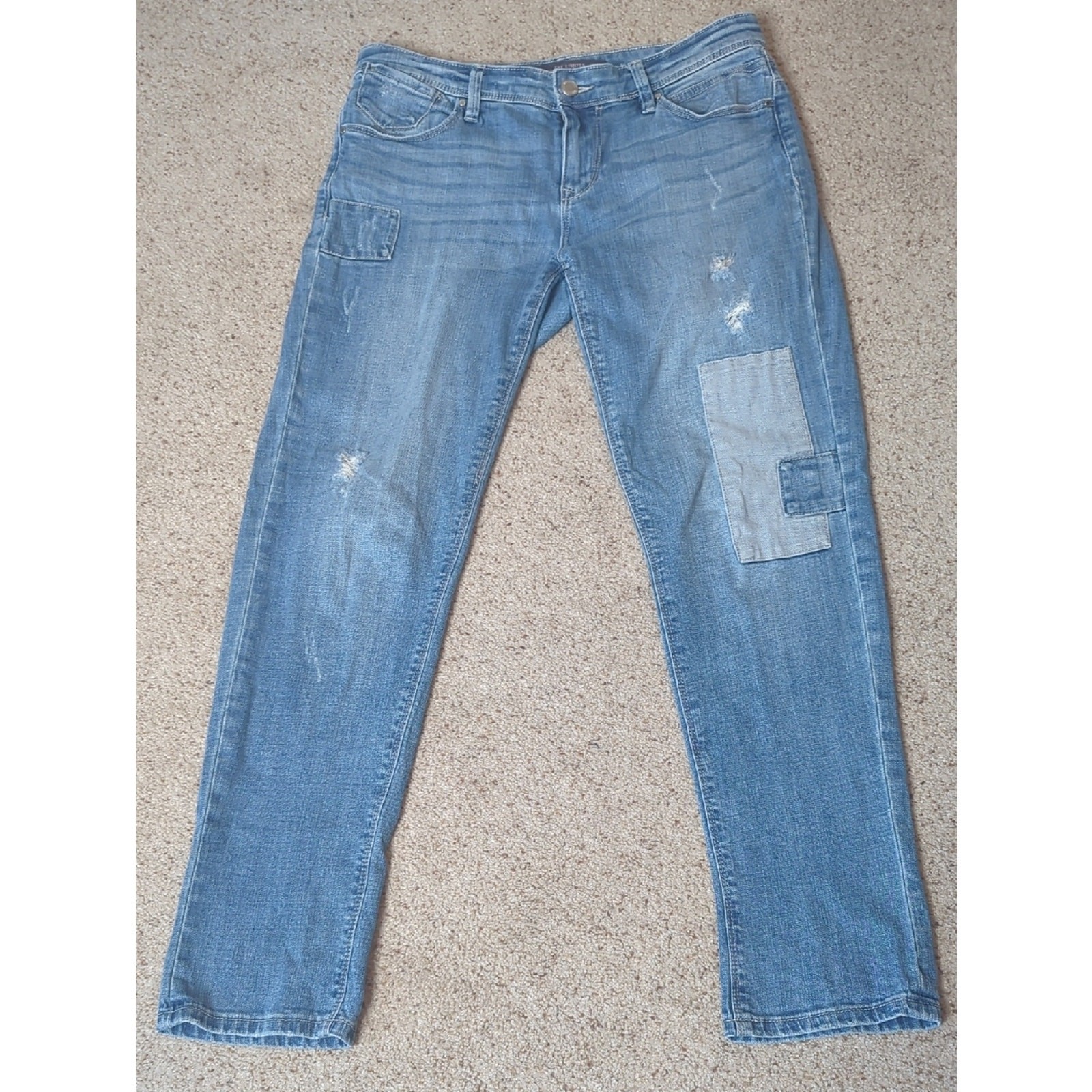 The Limited Light Wash Patchwork Straight Leg Jeans Distressed Denim