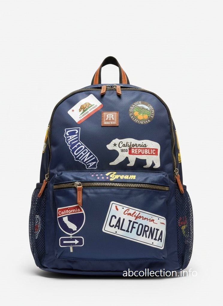 Los Angeles California Stamps Travel Backpack Patches Navy Robin Ruth Bast Gifts