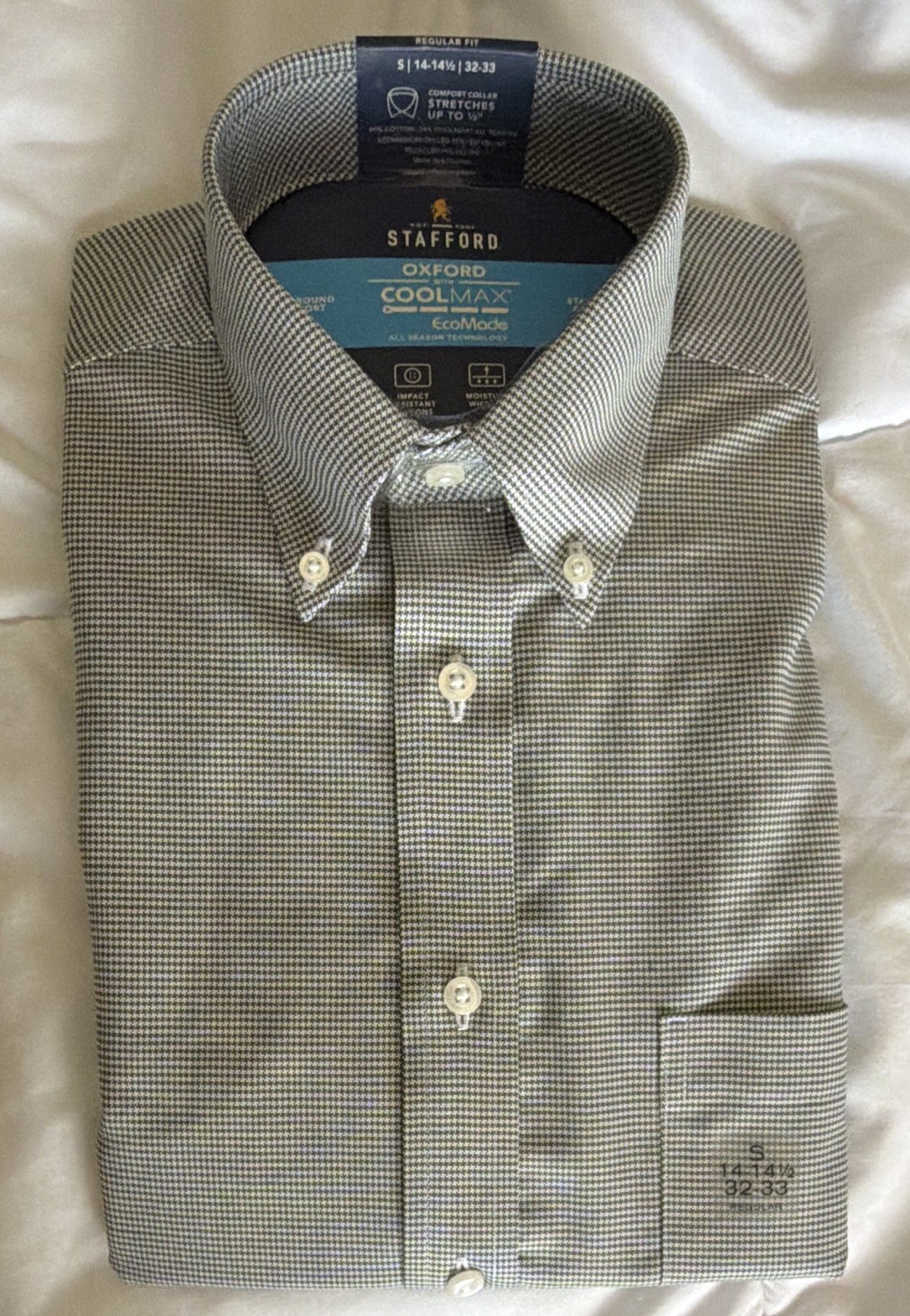 Stafford Oxford CoolMax EcoMade Wrinkle Free Houndstooth 14-14.5 32/33