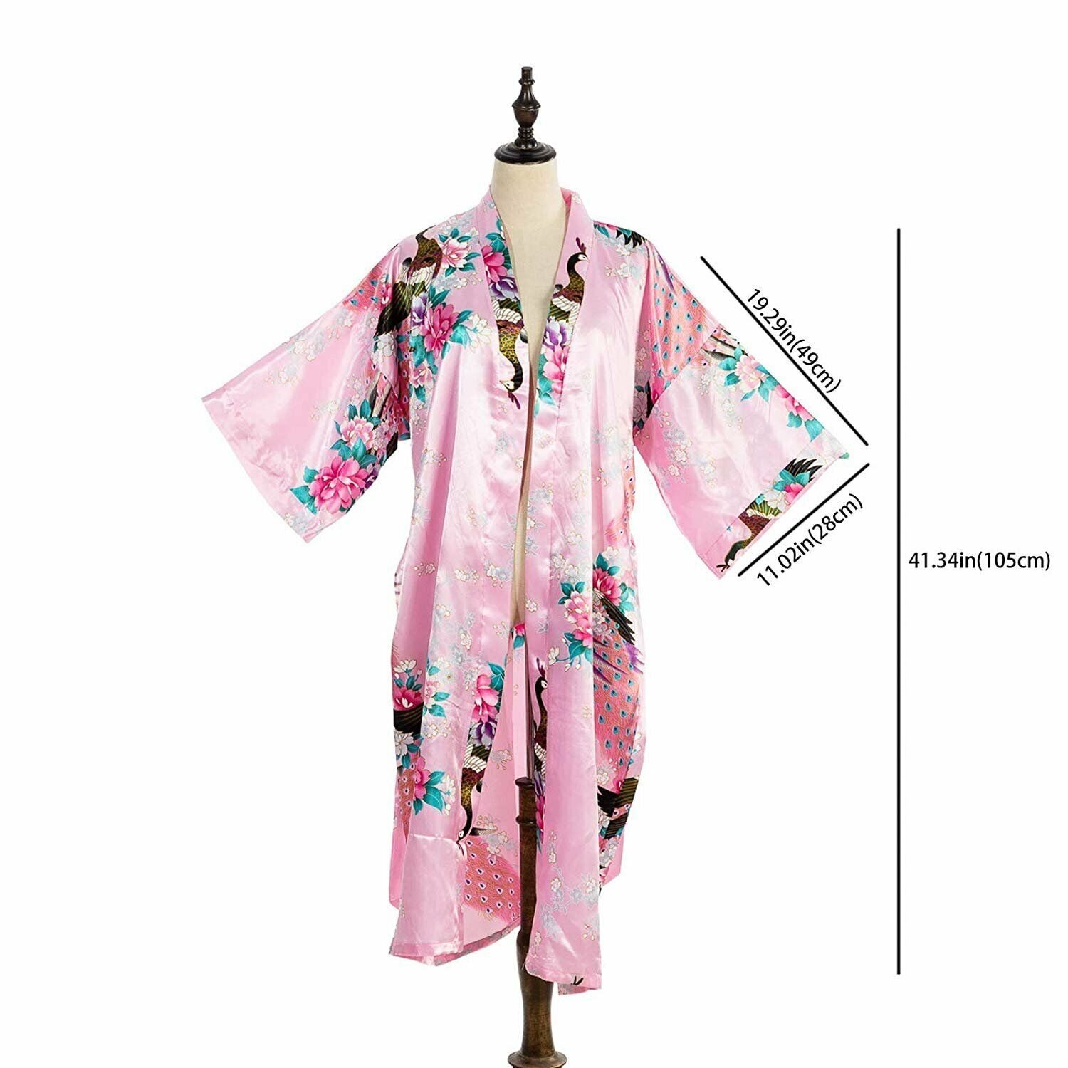Asian Home Flower Peacock Satin Silk Kimono Robe, Dressing Gown, Bridal, Gift…