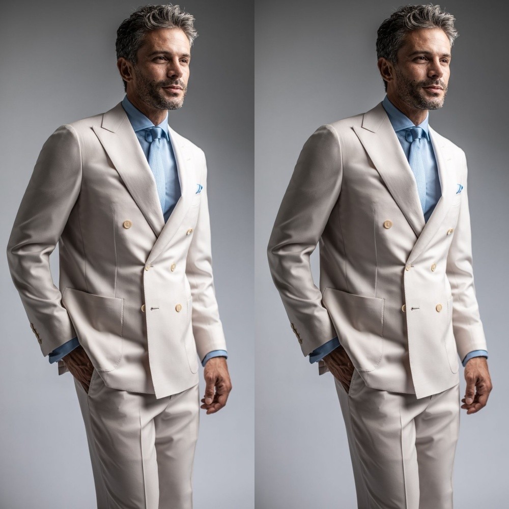 Beige Men’s Suits Peak Lapel Groom Wedding Formal Party Men Tuxedos Pants