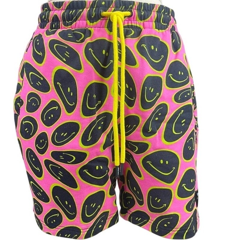 NWT WeSC Unisex (M/L) Shorts Pink Marty Smiley Cotton Skate Rave Retro Pocket