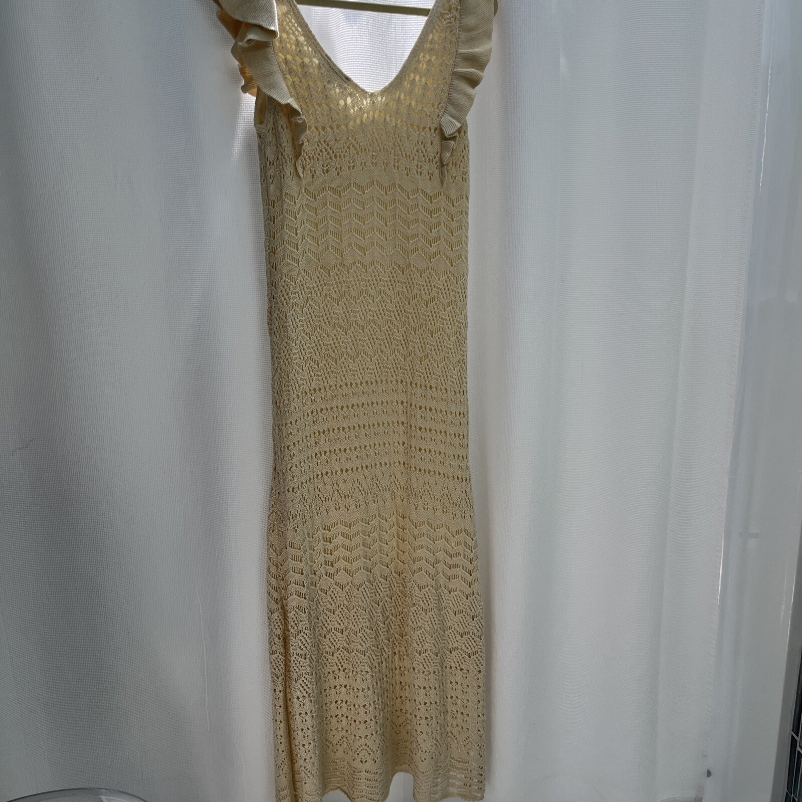 Jessica Simpson Cottagecore Crochet Ruffle Sleeve Fairy Ivory Maxi Dress Large