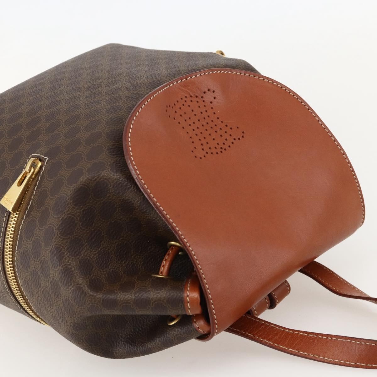 CELINE Macadam Canvas Backpack PVC Leather Brown Gold Auth YKZ829A