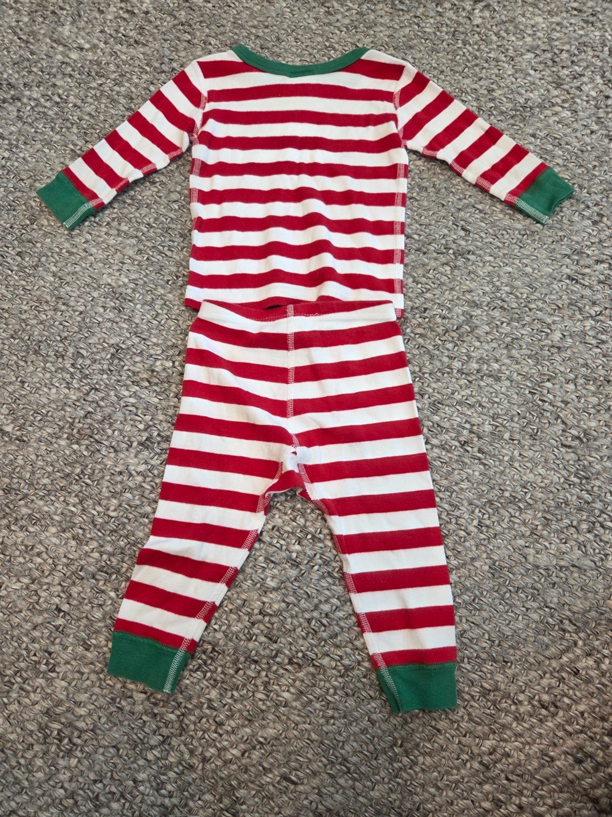 Hanna Andersson Red Green Stripe Holiday Long John Pajamas Kids 80 cm 18-24 m