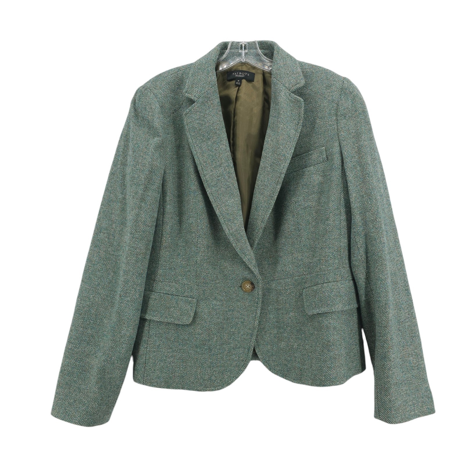 TALBOTS Green Blazer Jacket Wool Blend Lined Career Size 16