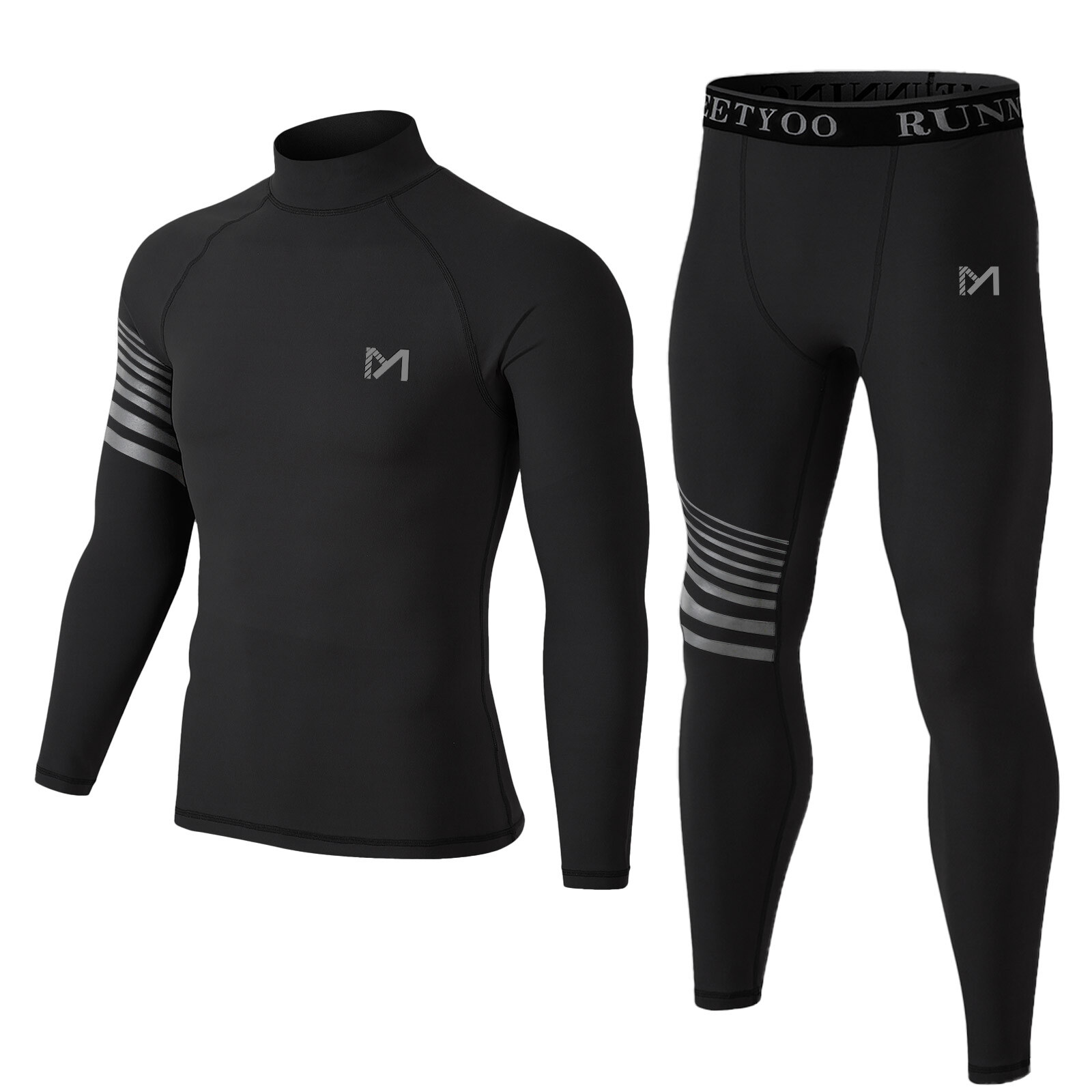 Mens Fleece Lined Thermal Long Johns Top Bottom Underwear Set Winter Turtleneck