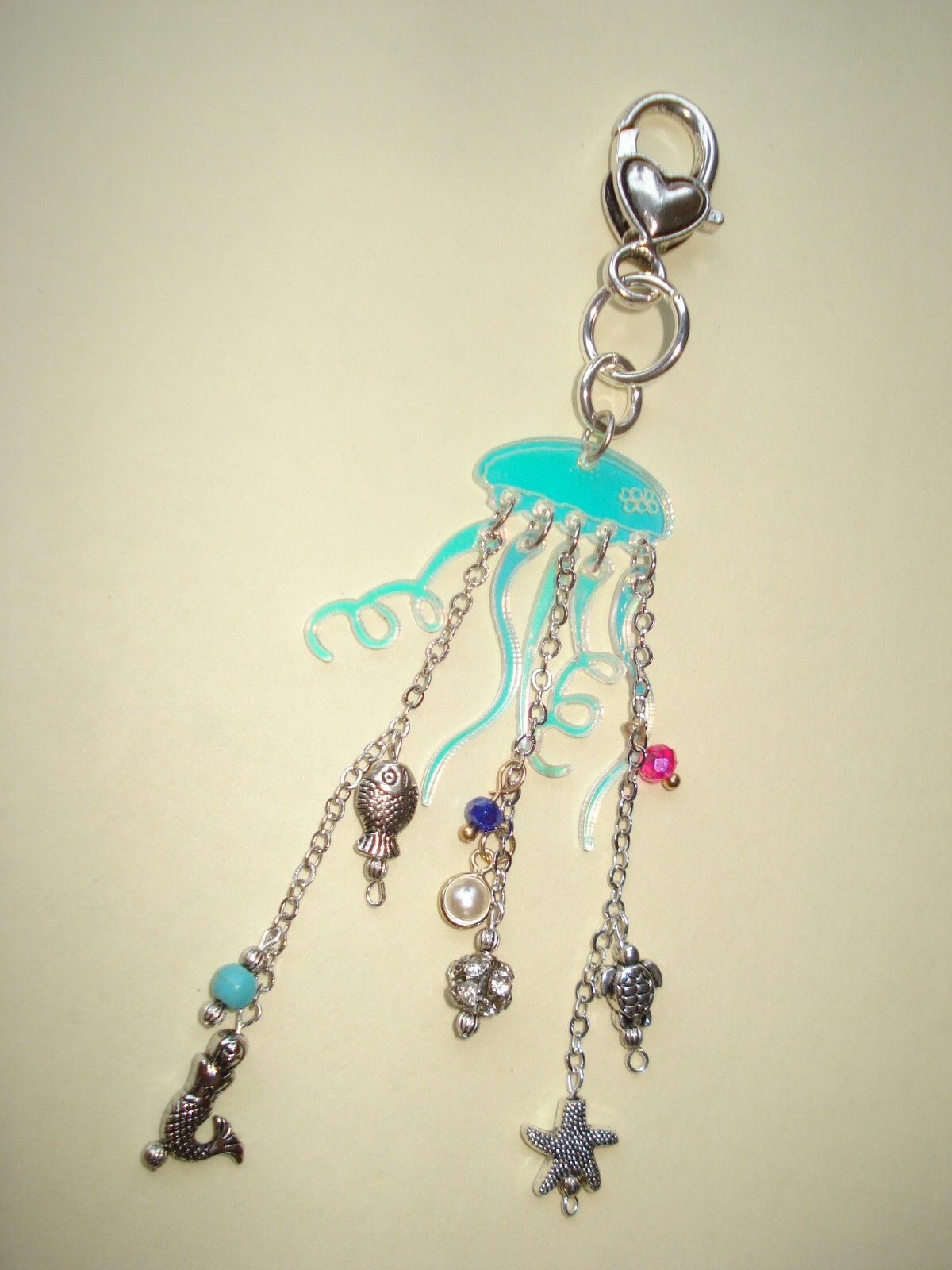 4 3/4″ Drop Plexie Jellyfish Oceanlife Purse Beach Bag Silver Heart Clasp Bling