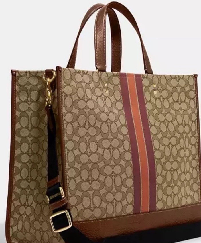 New Coach Dempsey 40 Tote Signature Jacquard Leather Patch In Saddle Multi
