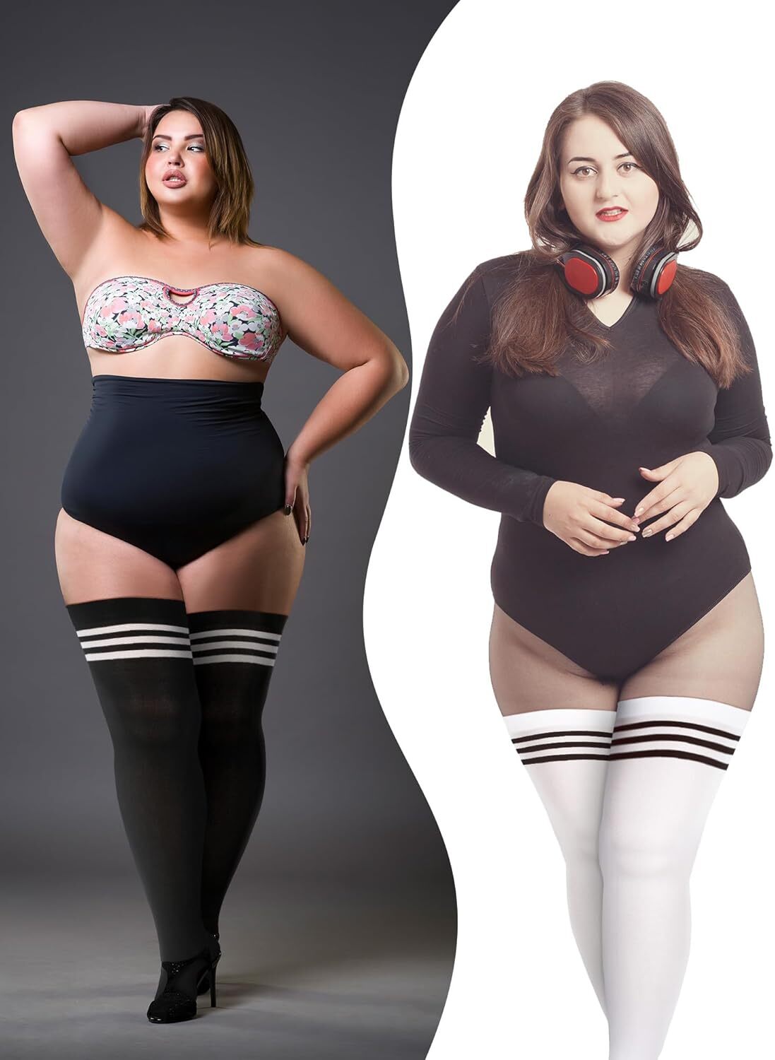 3 Pairs Plus Size Womens Thigh High Socks over the Knee Stockings