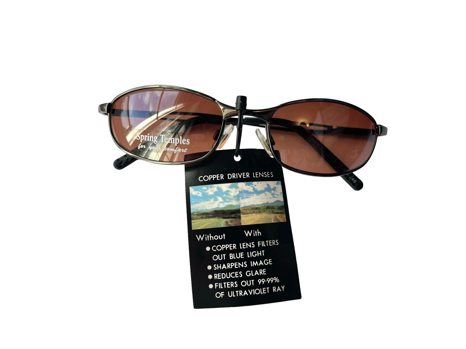 Vintage NOS Copper Lens Driving Sunglasses Spring Hinge UV400 Y2K Unisex New