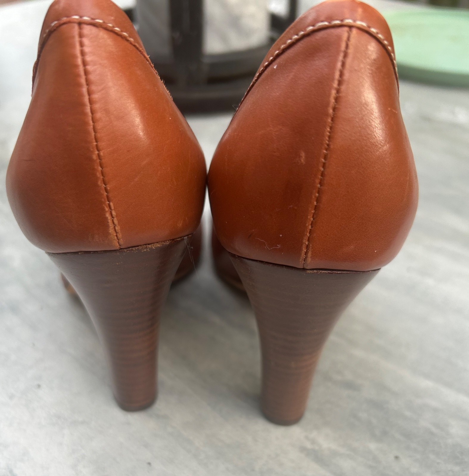 Lambertson Truex Brown Leather Heels, Italy, 37.5 ~7.5 M ~Tiffany Co Blue inside