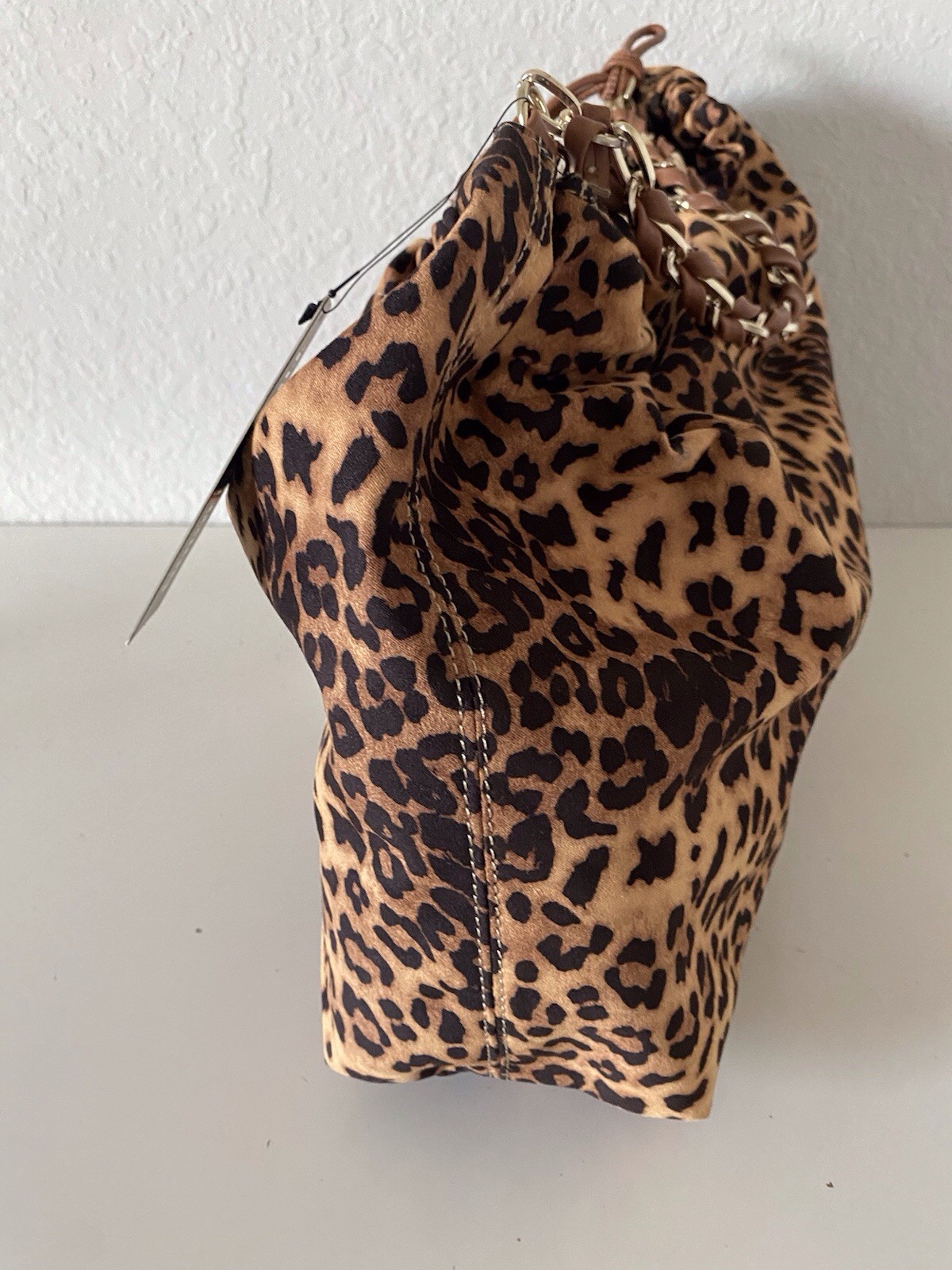 True Religion Leopard Print Large Hobo Satchel Shoulder Bag With Chain & Charms