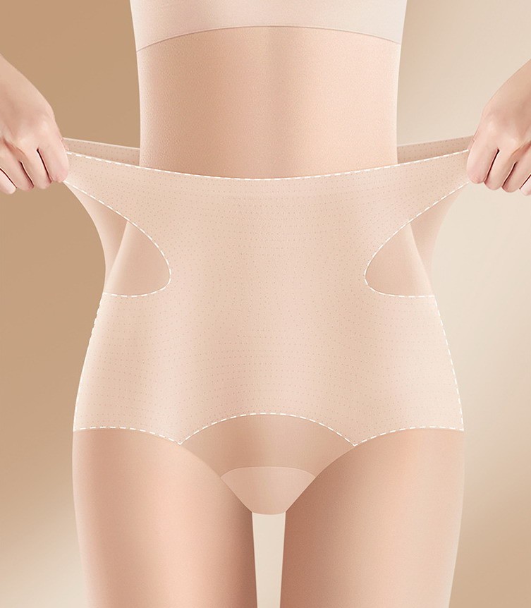 Women Briefs High Waist Ice silk Solid Thin Tummy Control Yoga Underpants 32951