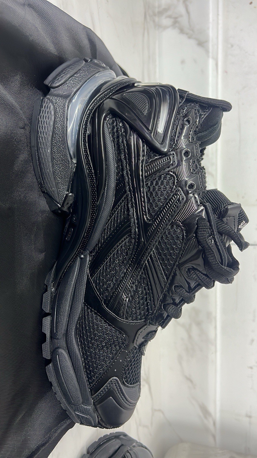 Balenciaga Runner Black Low Top Lace-Up Mesh Sneakers w/ Light-Up Heel Logo