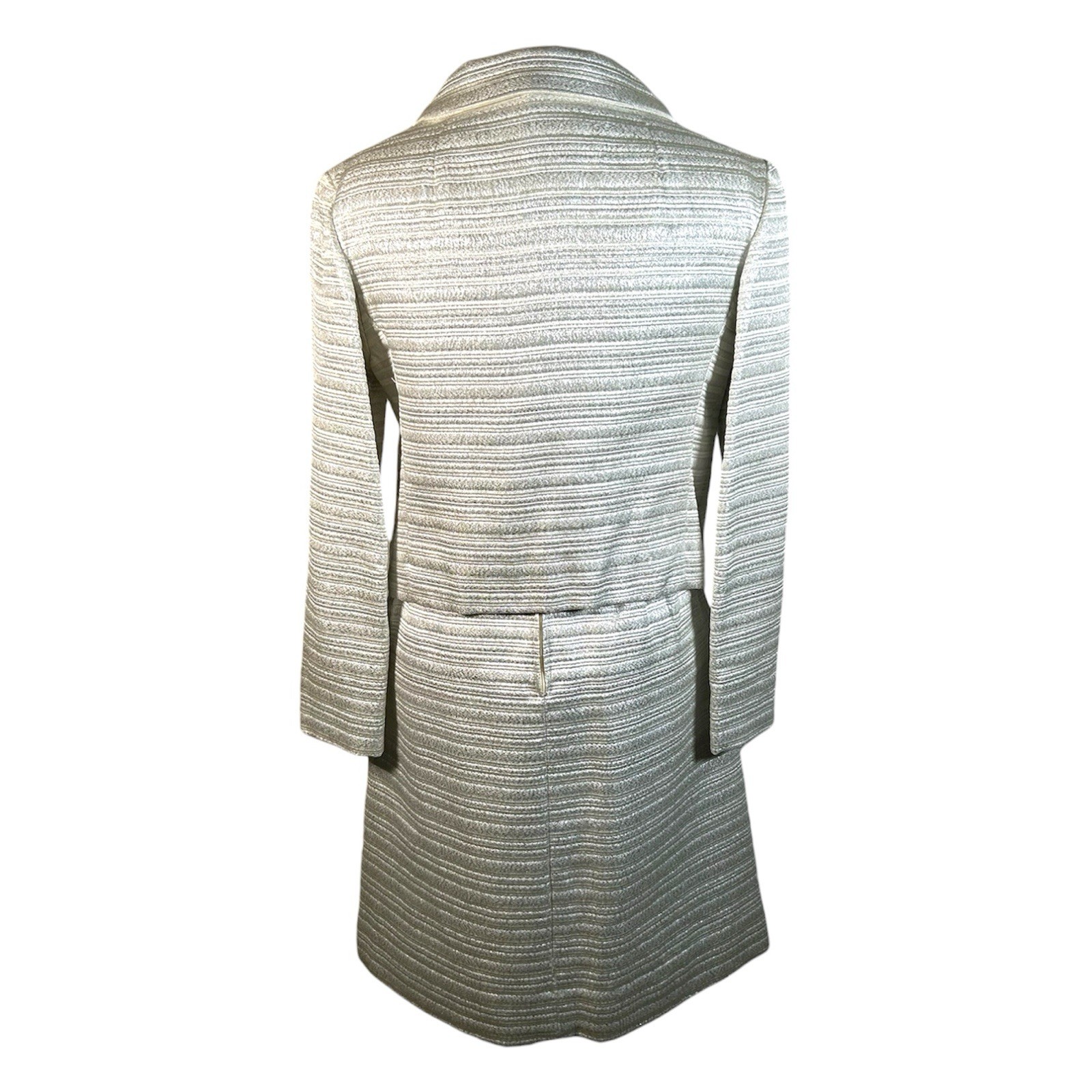 1960s Silver Metallic Stripe Rhinestone Button Dress Jacket Set Deadstock Sz M
