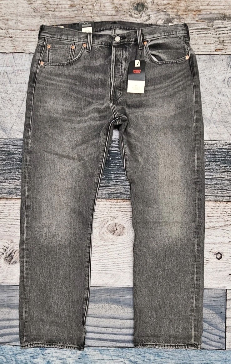 Levi’s 501 Selvedge Straight Fit Big E Denim Jeans Black Ash Men’s Size 38×32