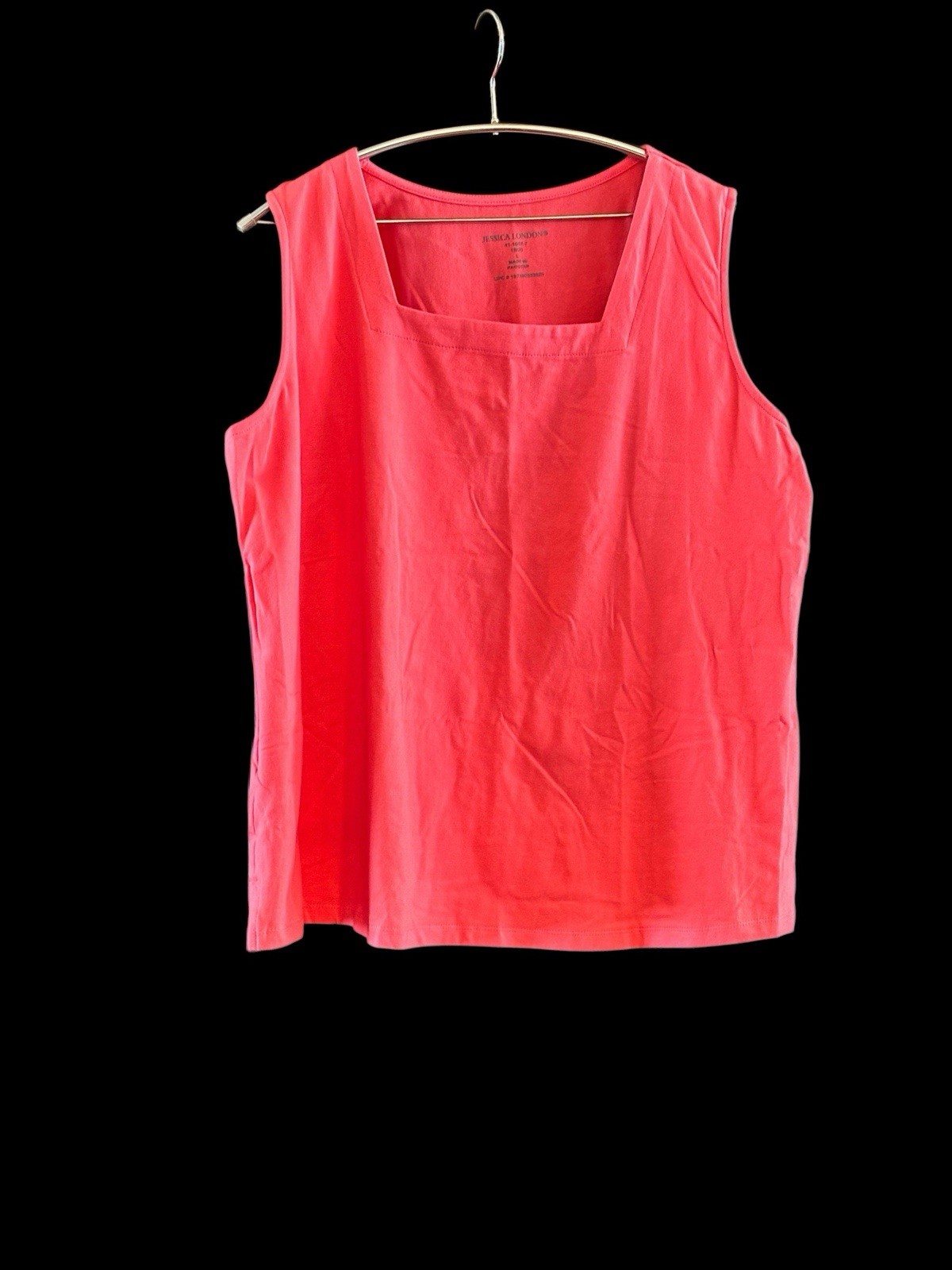 Jessica London Square Neck Tank Top LG (2) NWT Coral/White