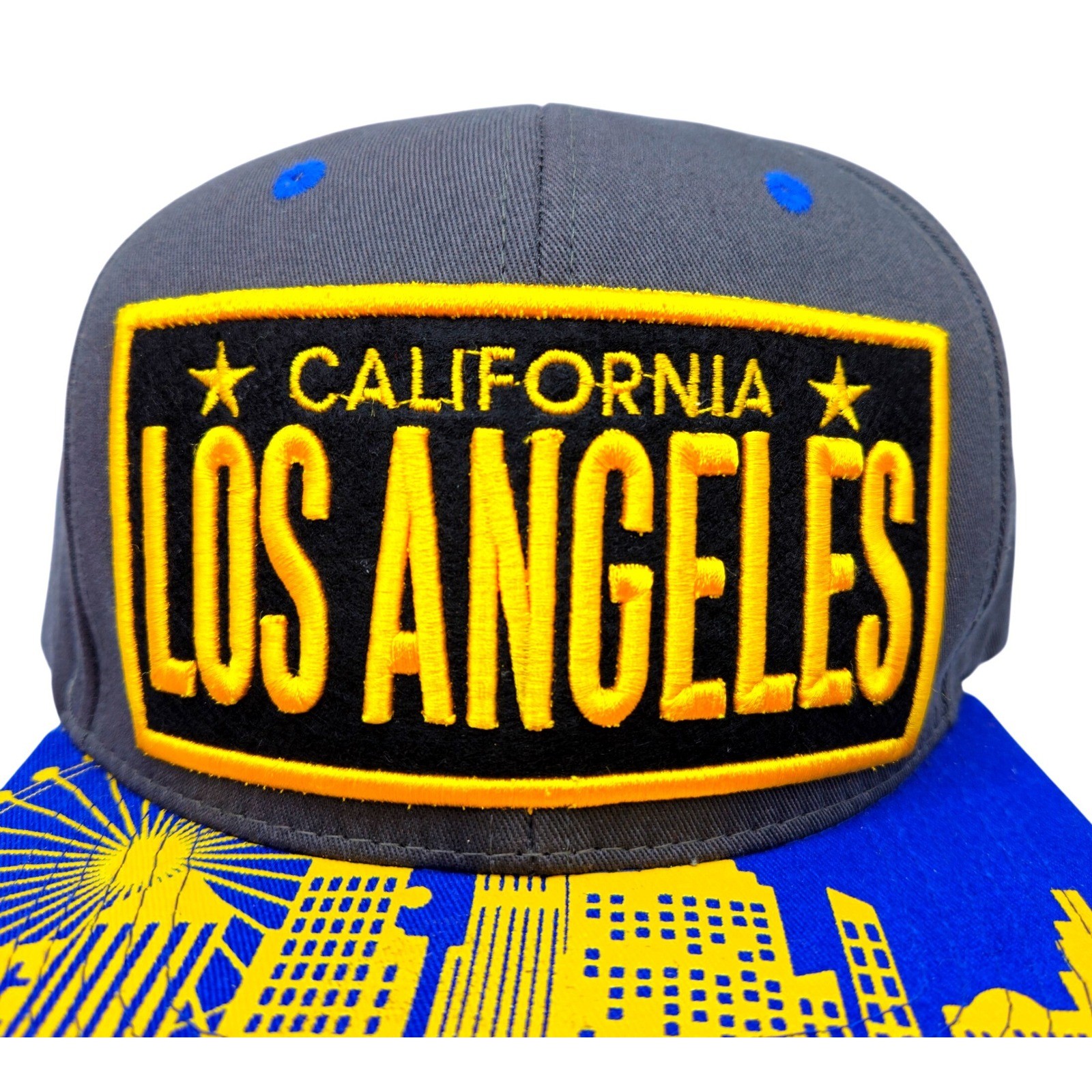 Top Level Los Angeles California Snapback Hat Grey Blue Skyline Graphic Brim