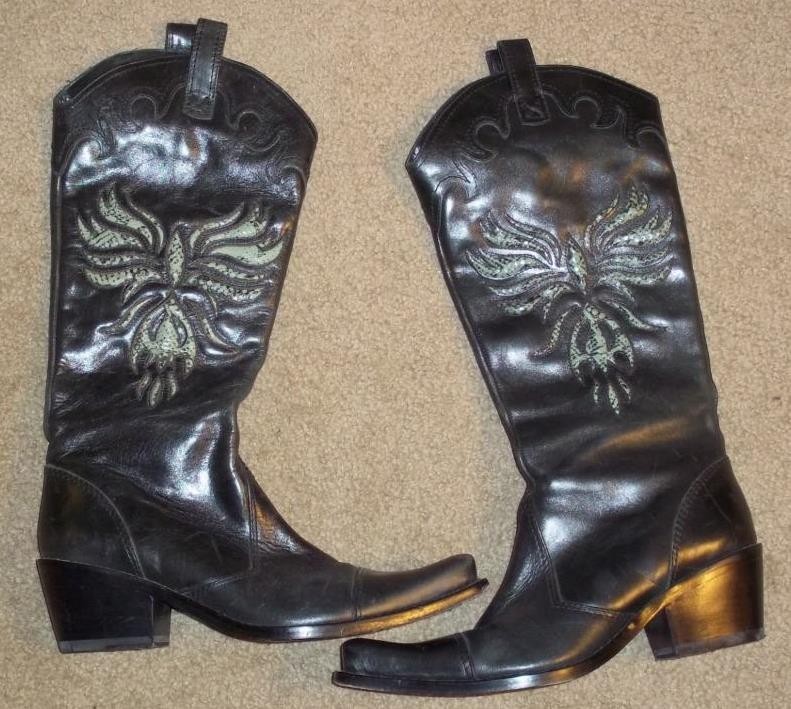 JESSICA BENNETT WOMEN’S BLACK LEATHER INLAY ZIP UP WESTERN COWGIRL BOOTS 5M