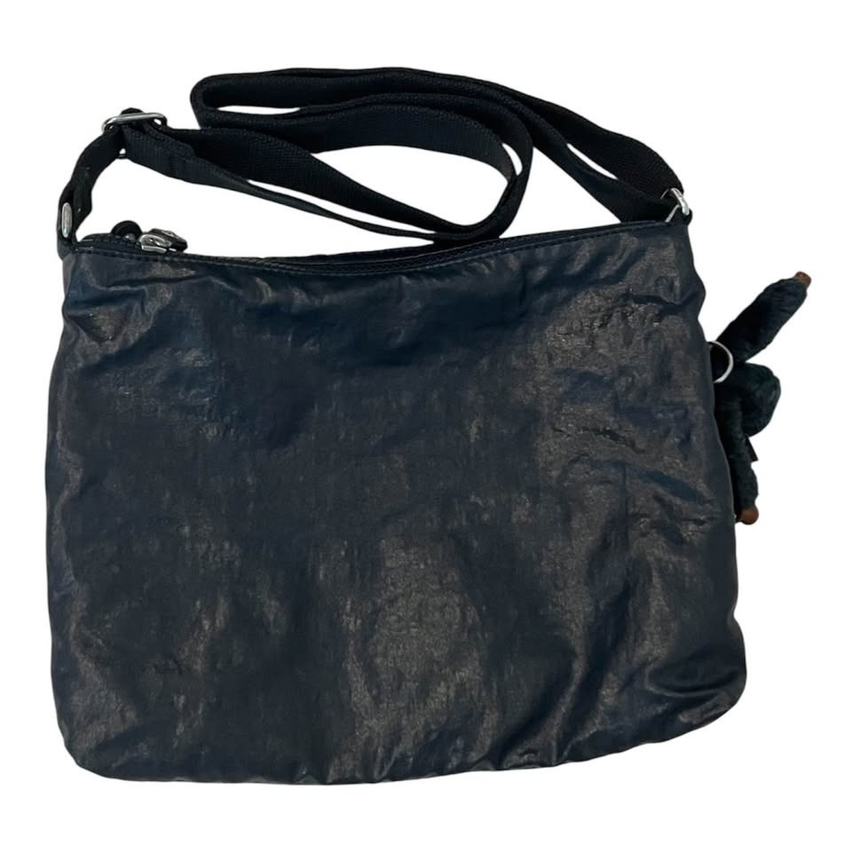 Kipling Crossbody Bag Navy Blue Waxed Canvas Feel 12” X 9” Multiple Zipped