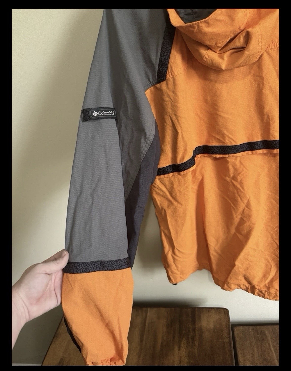 Columbia Men’s Hooded Anorak Jacket Colorblock 1/4 Zip Orange Gray M