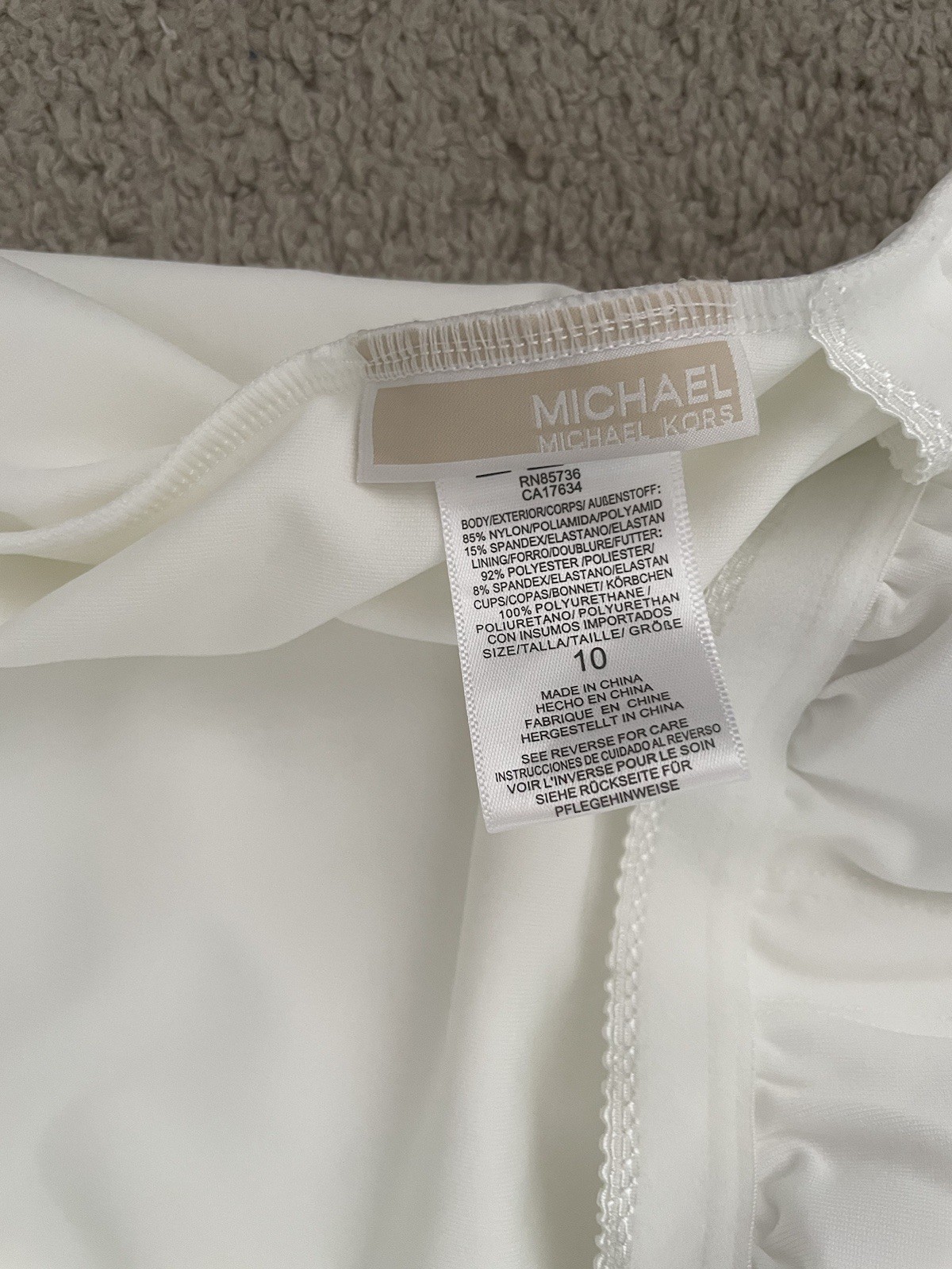 Michael Kors White One-Piece Swimsuit Ruffle Off Shoulder Women’s Size 10
