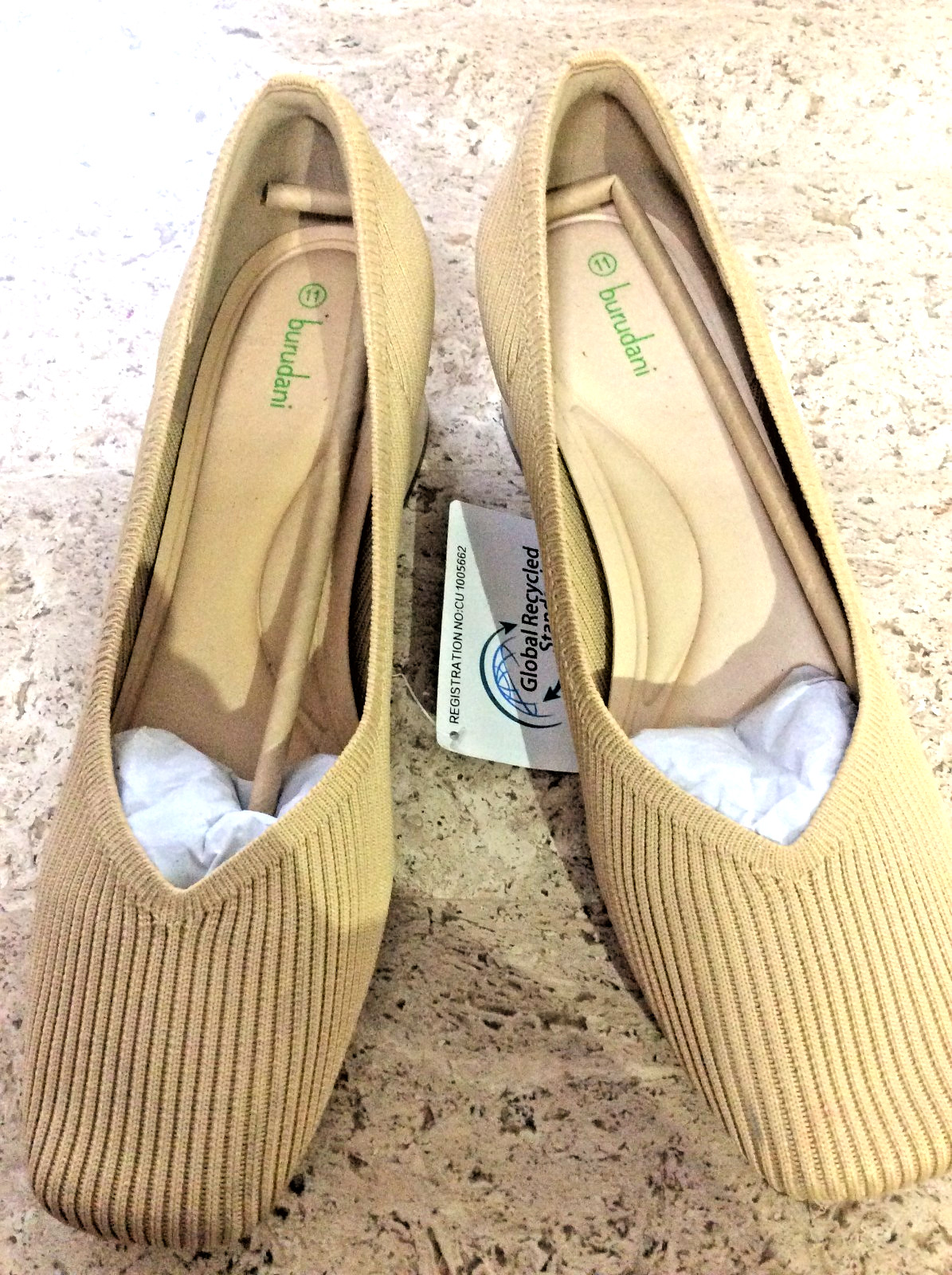 BURUDANI Wome’s Sz 11 M Beige Chunky Block Heel Square Toe Kniited Heels NWT