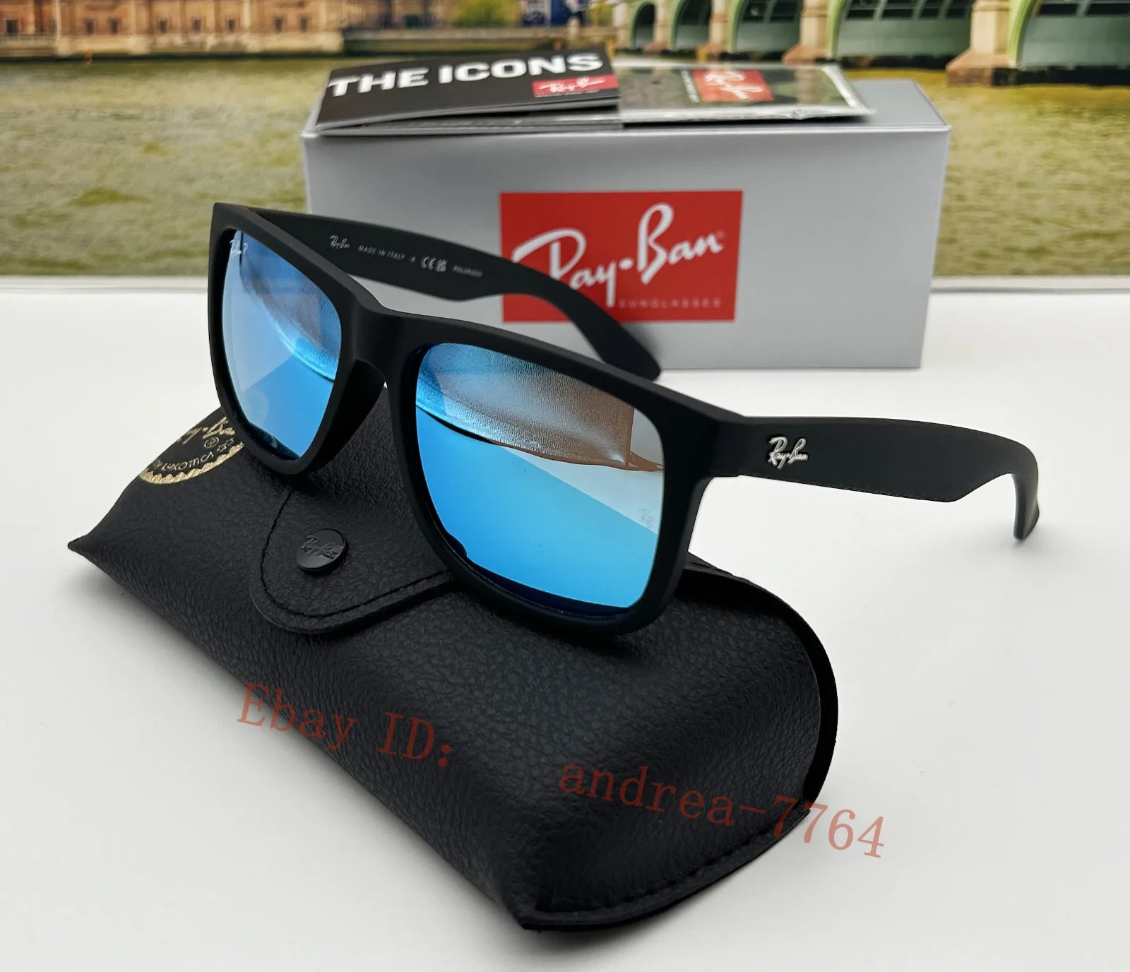 Ray-Ban RB4165 Justin Sunglasses Polarized Blue Lens Matte Black Frame 54mm Men