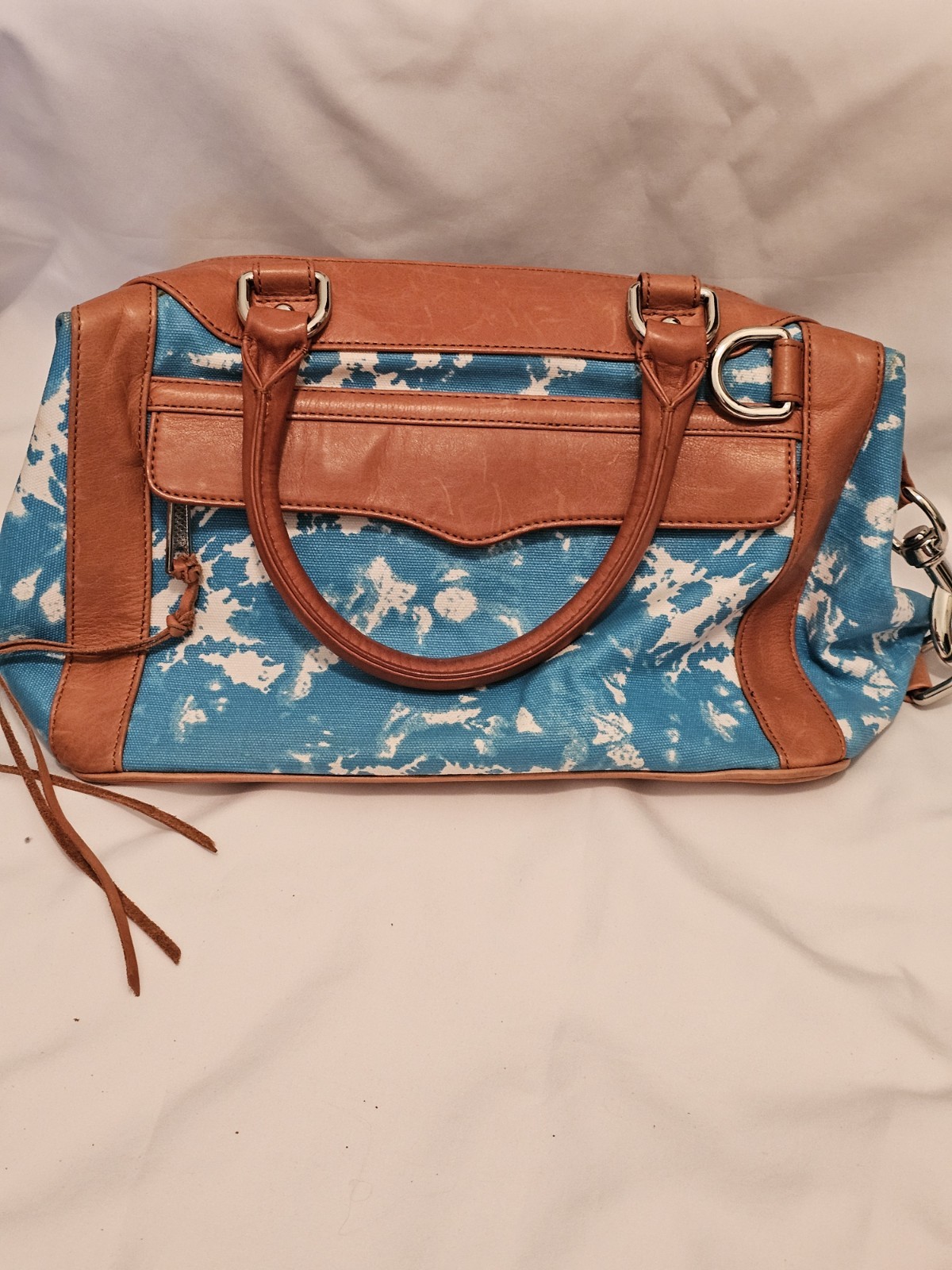 Rebecca Minkoff M.A.B Mini Satchel in Aqua, White and Tan* No Shoulder Strap*