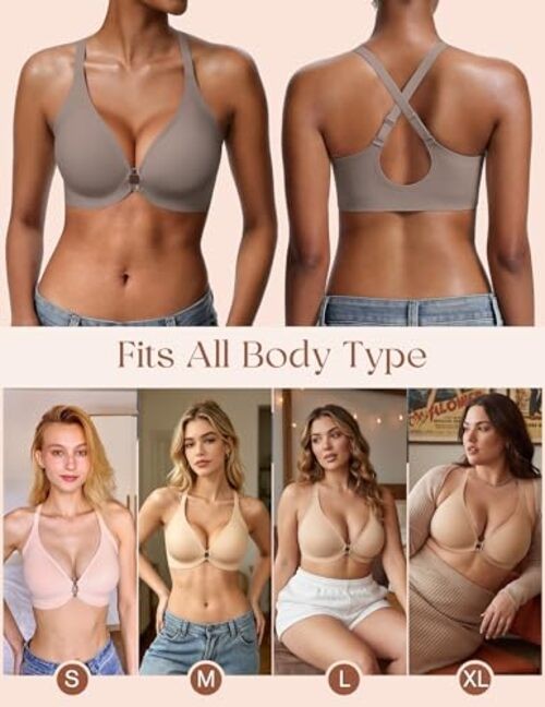 Front Closure Jelly Bras for Women No Underwire Seamless Bralettes Medium Grey