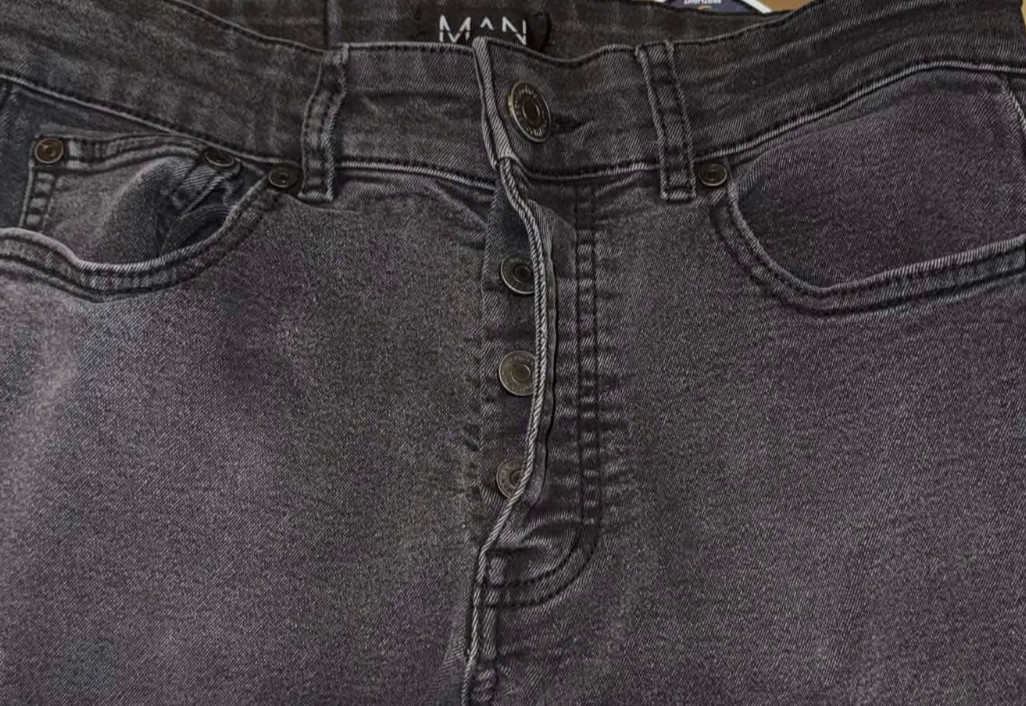 Black Stonewashed MAN by BooHooMAN Denim SKINNY Jeans ~ Button Fly ~ 30 Regular