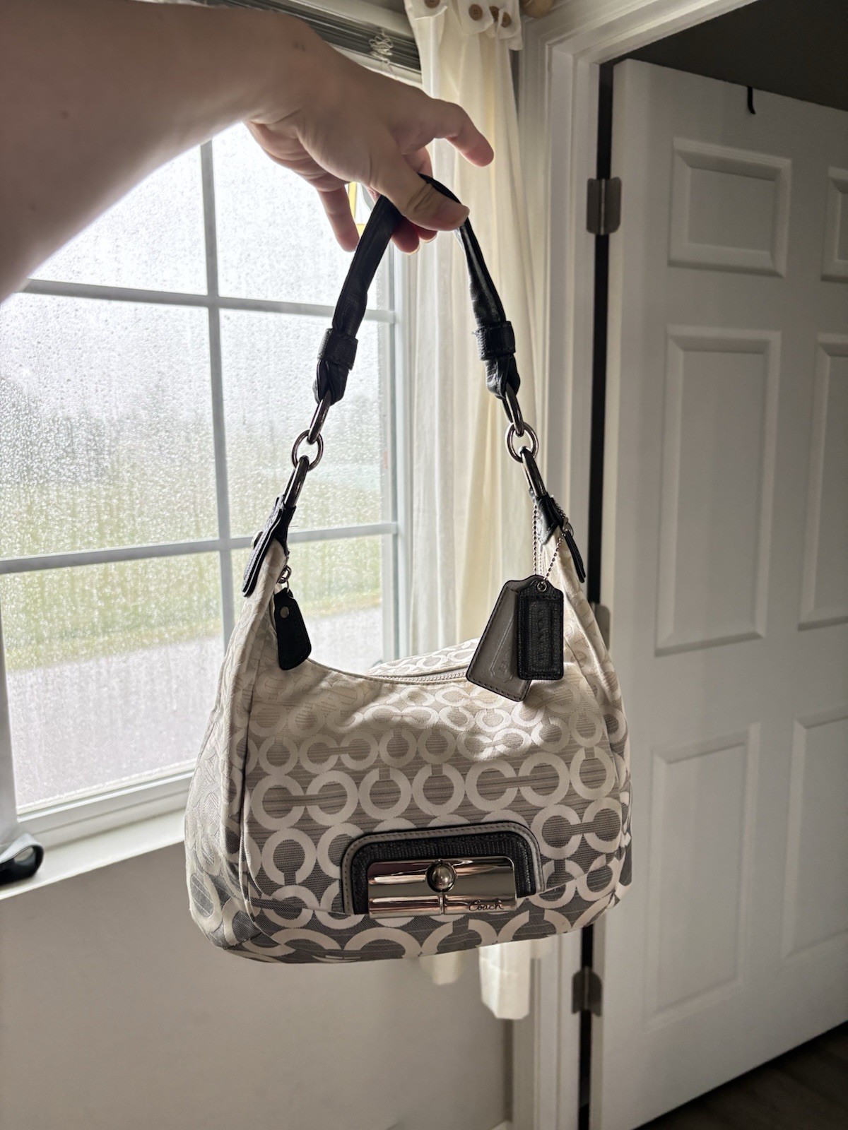 Coach Op Art Ombre Kristen Shoulder Bag Purse 16793 Gray White